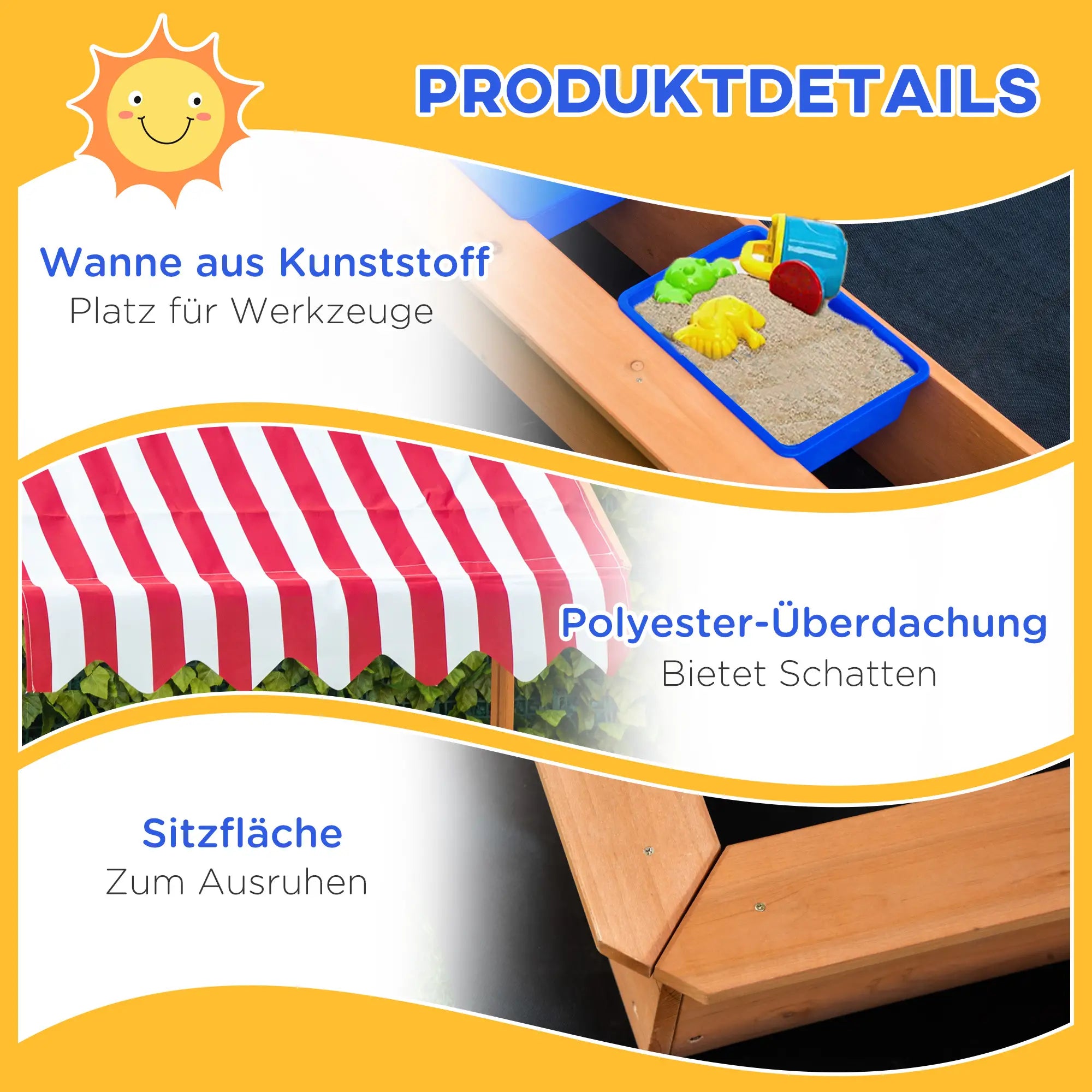 Outsunny Sandkasten mit höhenverstellbarem Dach – Natur
