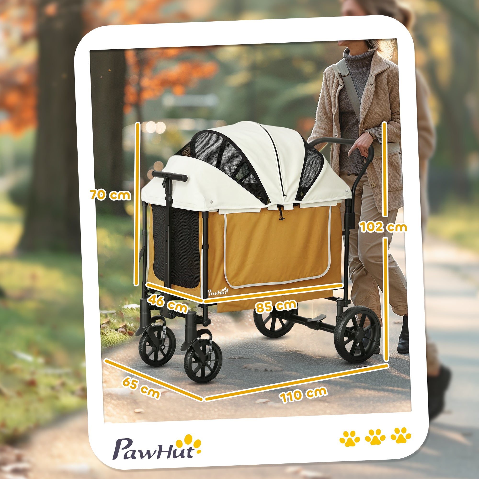 PawHut Hundewagen Hundebuggy klappbar für Hunde & Katzen bis 30 kg 110 x 65 x 102 cm Braun