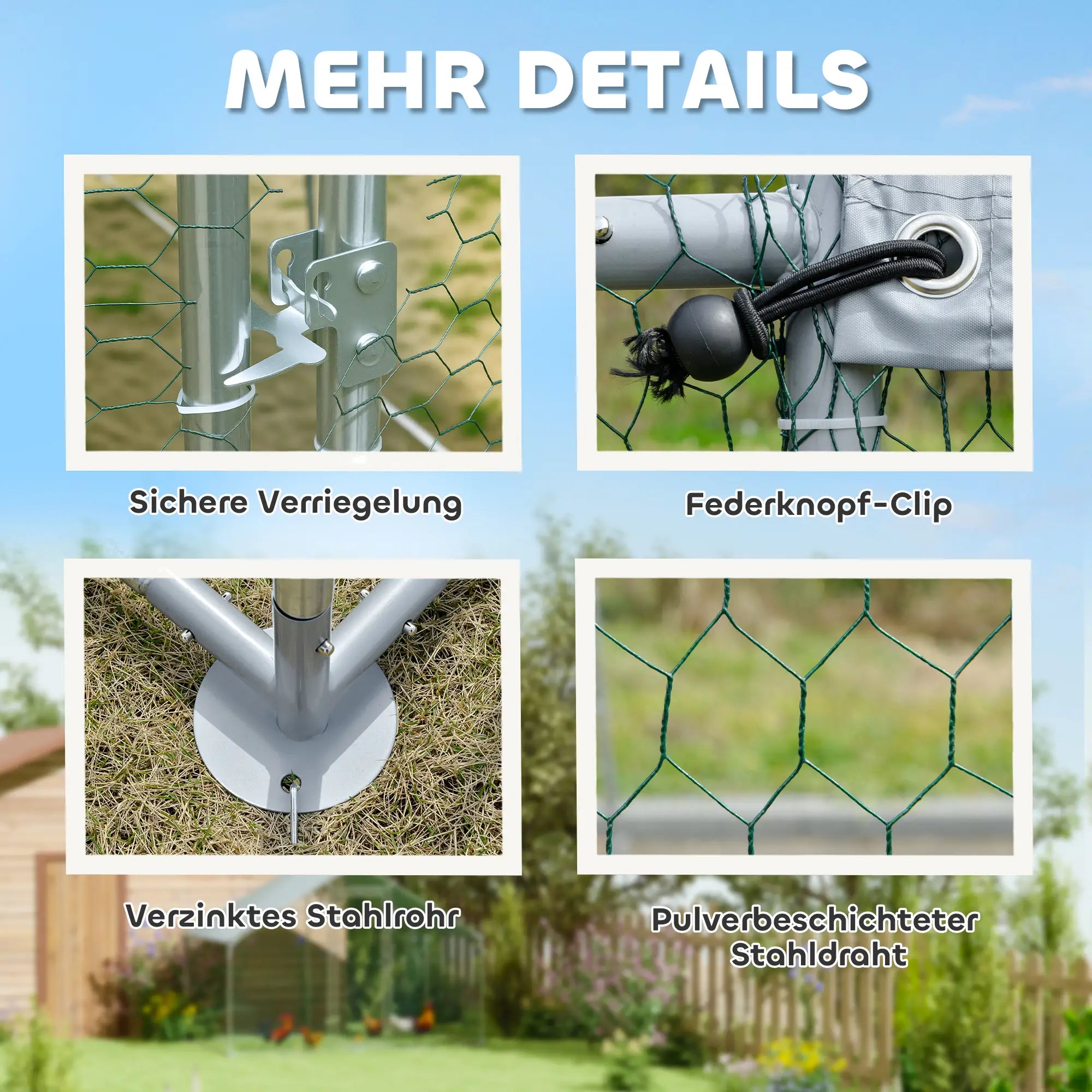 PawHut Hühnerstall Freilaufgehege Outdoor UV-Schutz verzinkter Stahl