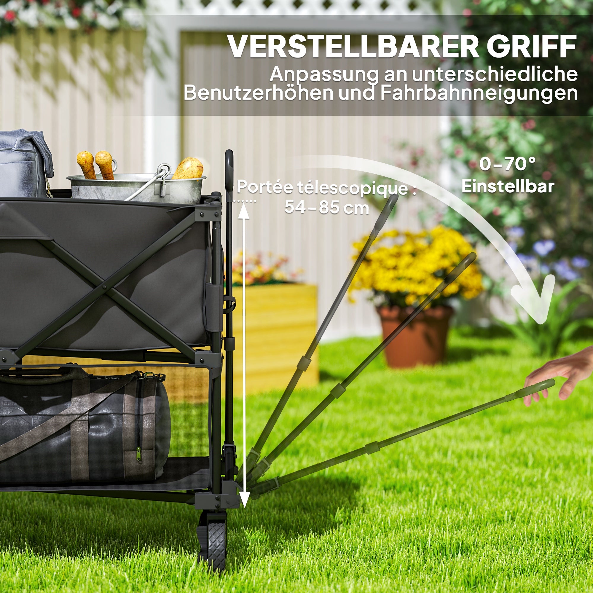 Outsunny Gartenwagen 200 kg belast zweistufige Transportwagen mit herausnehmbare Plane 369,5 Liter Schwarz