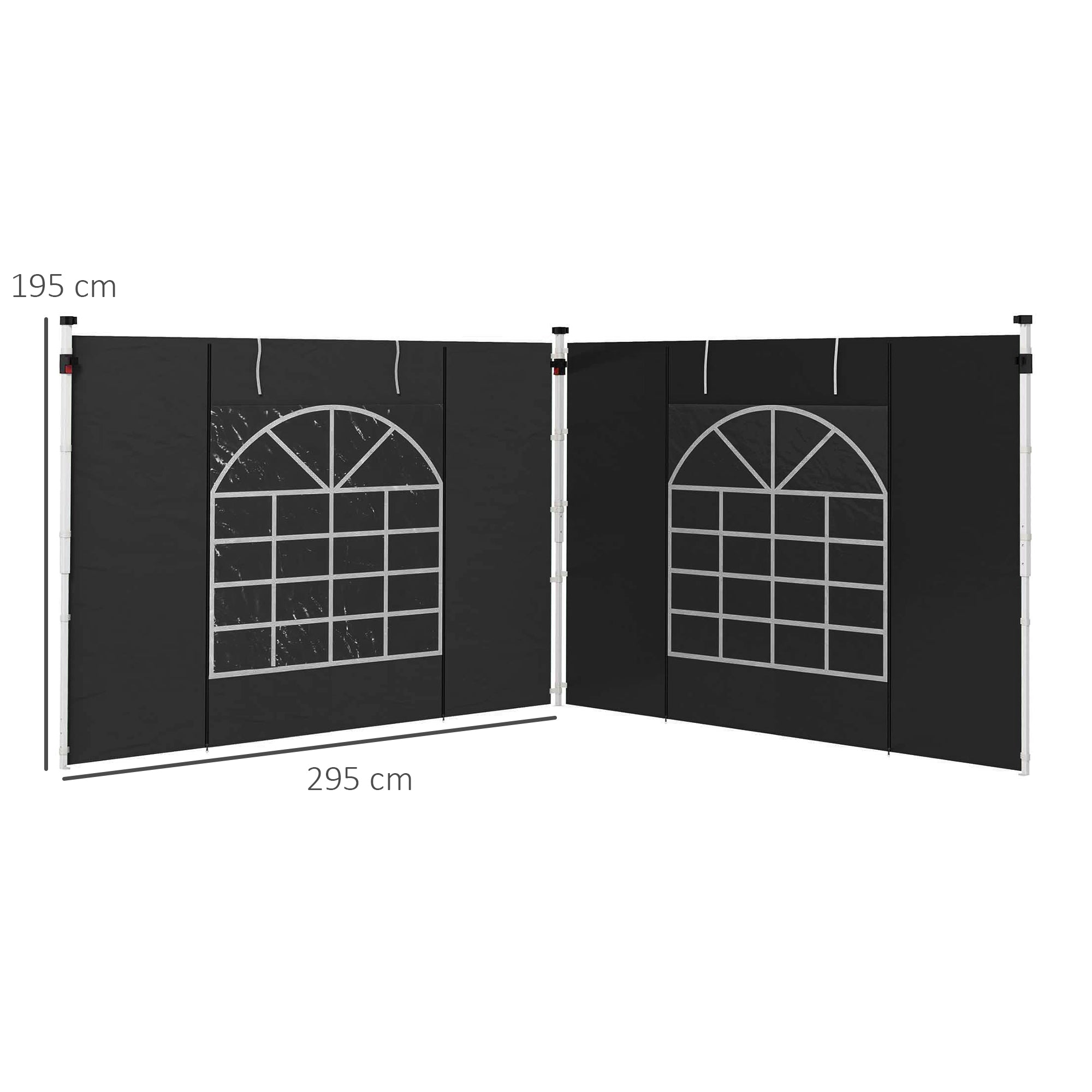 Outsunny Seitenwände für 3 x 3/ 3 x 6 m Pavillon, Seitenplanen mit Fenster, Tür, Ersatzwände für Partyzelt, Oxfordstoff, Schwarz