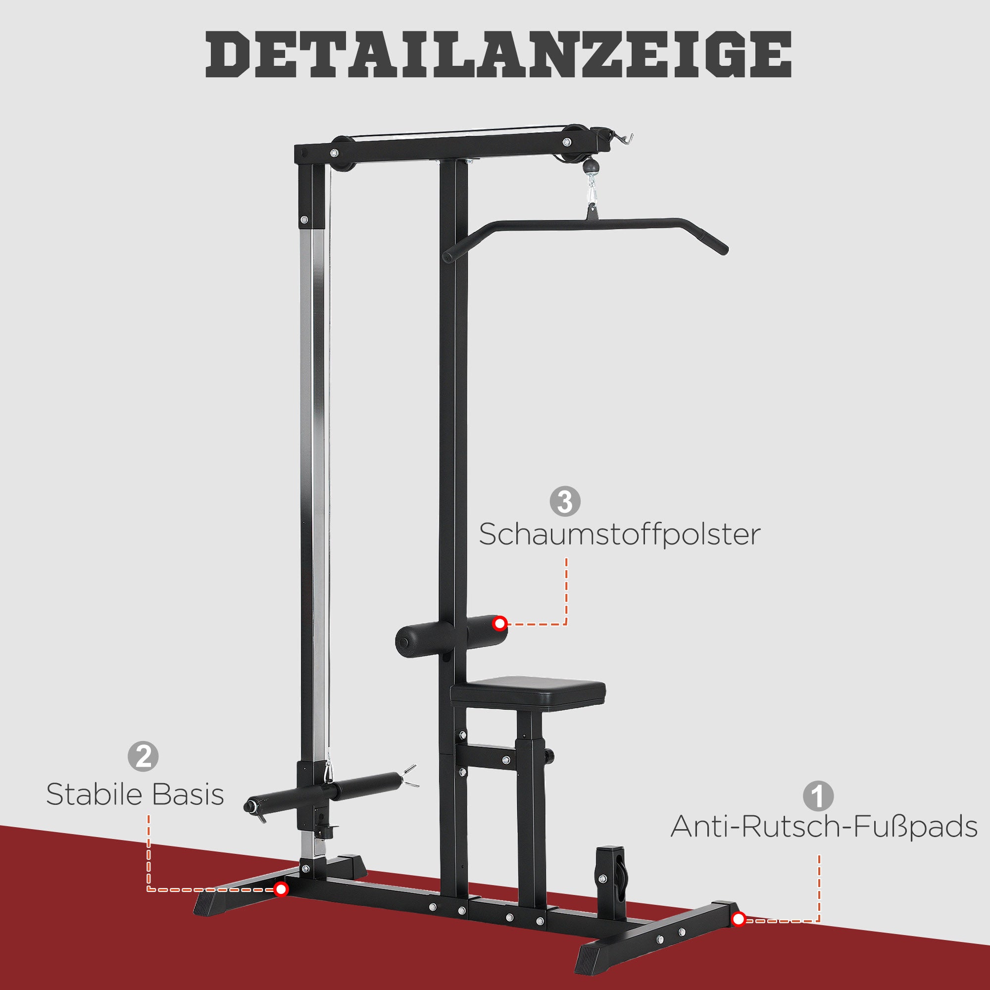 HOMCOM Kraftstation mit Riemenscheibe Sitz verstellbar und mehreren Kabelpositionen Stahl Schwarz 107 x 120 x 190 cm