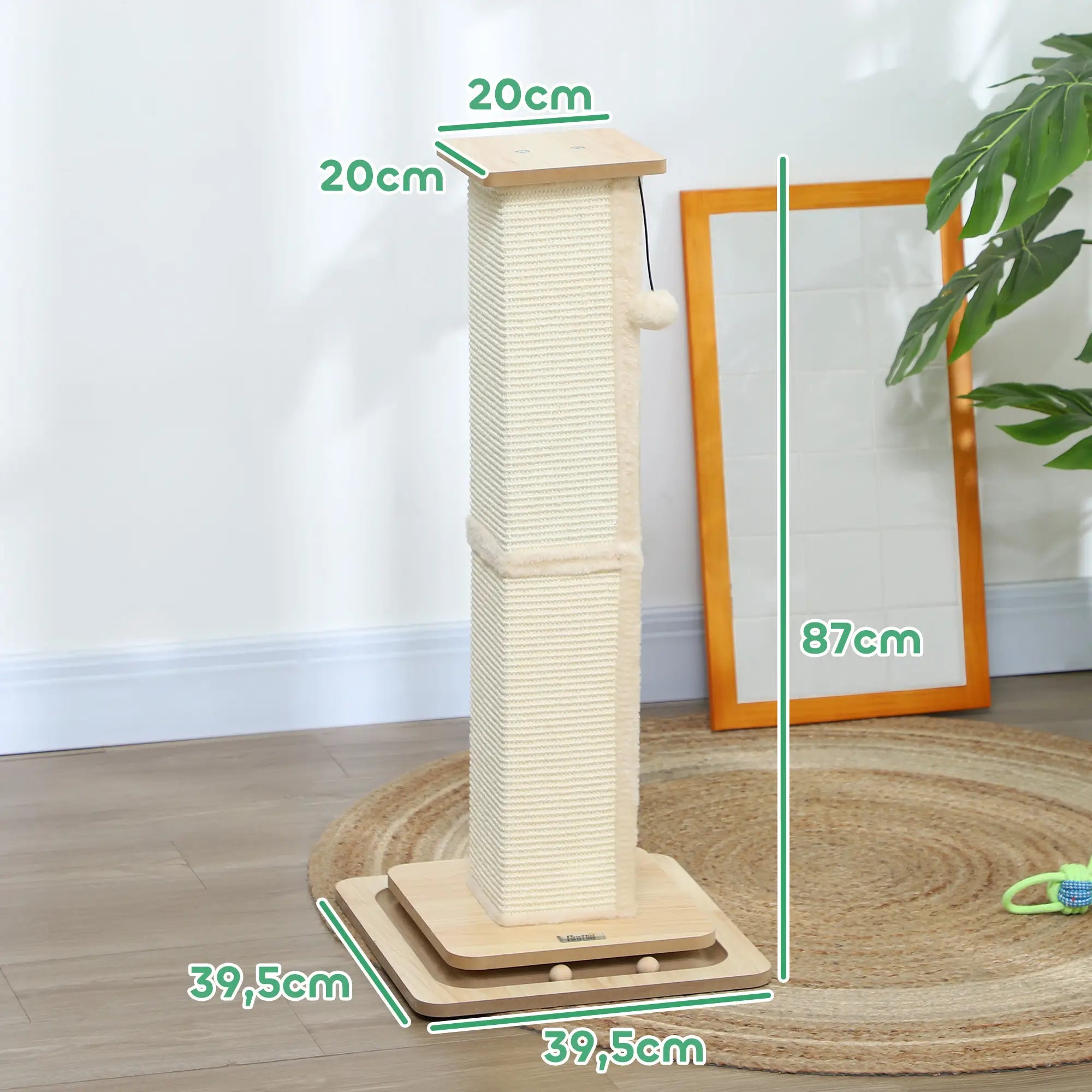 PawHut 3-in-1 Kratzstamm 87 cm mit Spielball & Sisalsäule