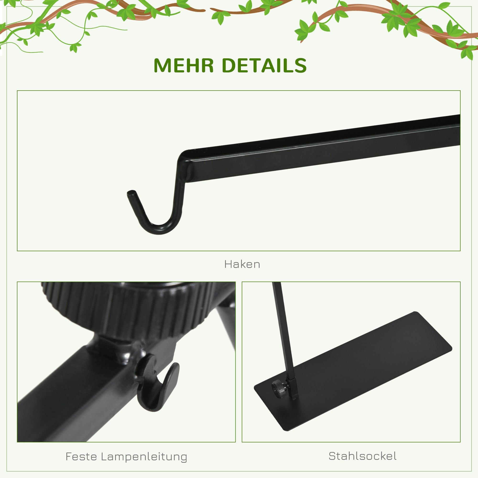 PawHut Wärmelampenständer für Terrarrien, höhenverstellbar, 40x15x95cm, Schwarz