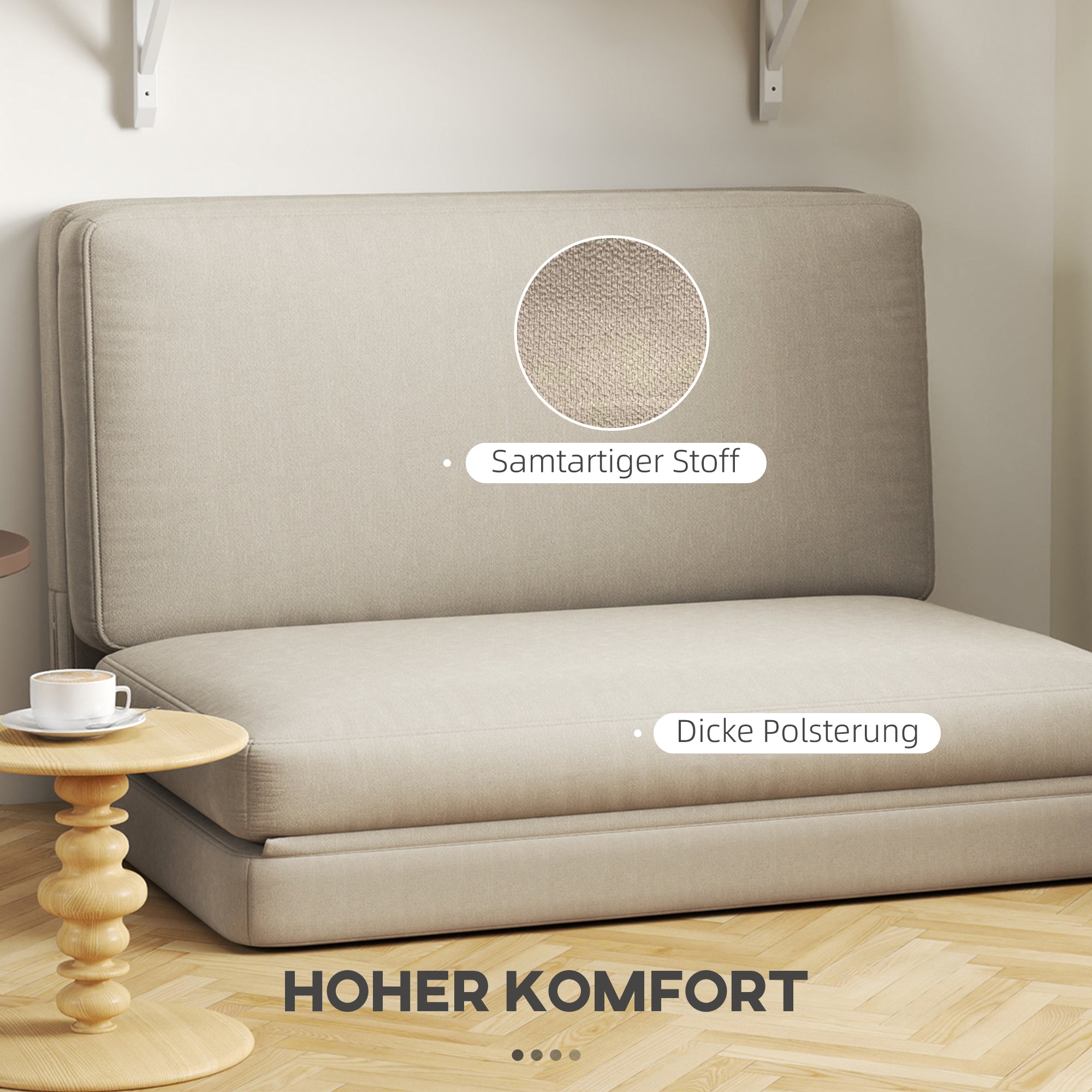 HOMCOM 2-in-1 faltbarer Relaxsessel, Gästematratze, teilbar, 120 cm breit, Beige