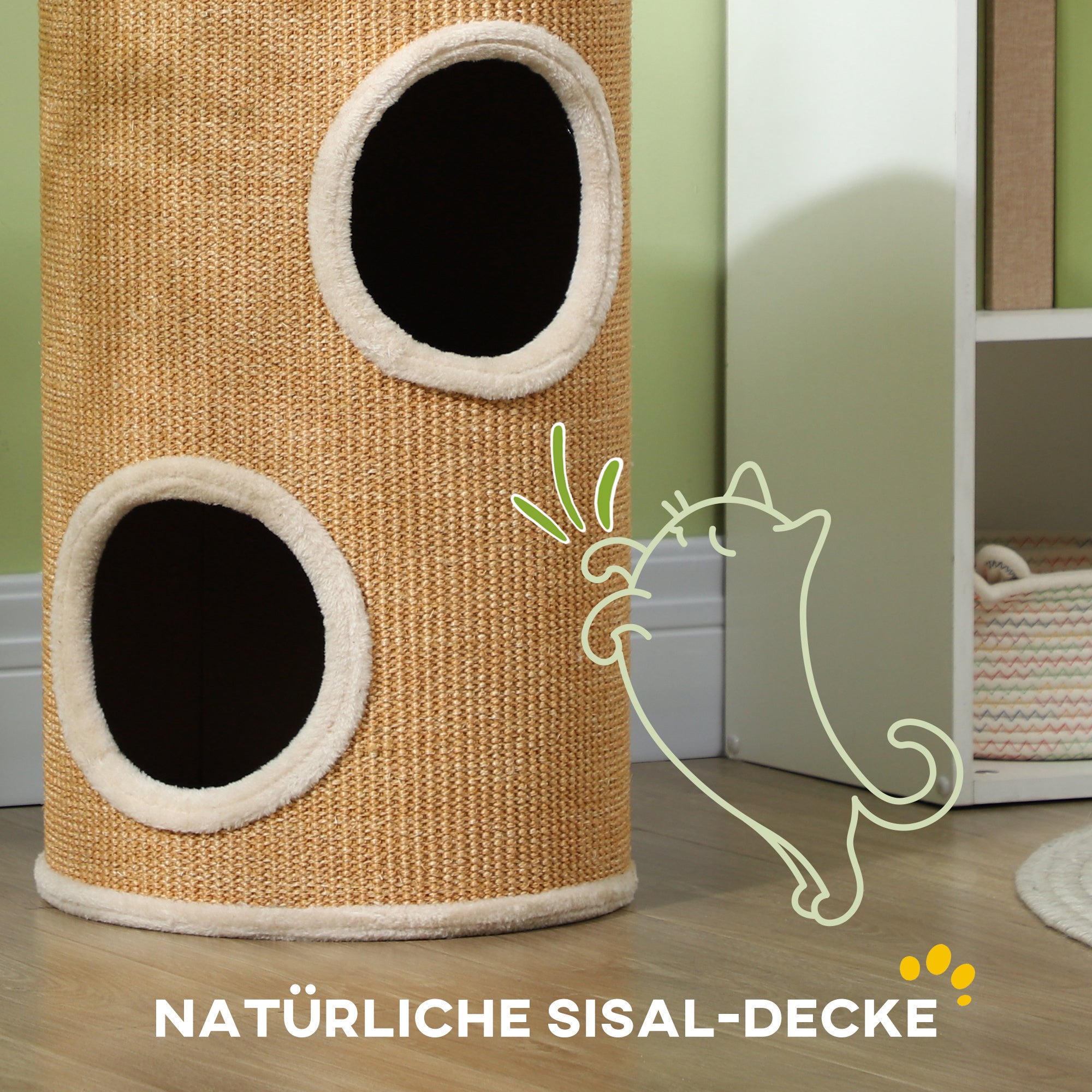 PawHut Katzenbaum mit viel Platz, Plüschbezug, Sisal-Oberfläche, Φ35 x 60H cm, Braun-Beige, 10 kg