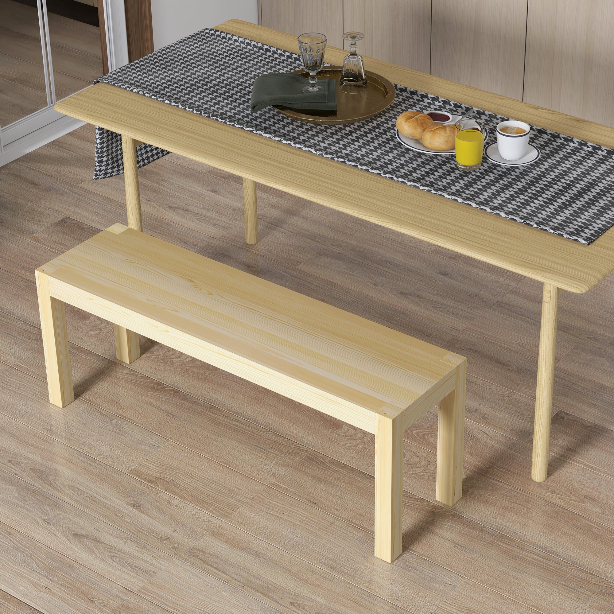 HOMCOM Sitzbank Holzbank Küchenbank, Massivholz, 3-Sitzerbank, 120 cm x 33 cm x 45 cm, Natur