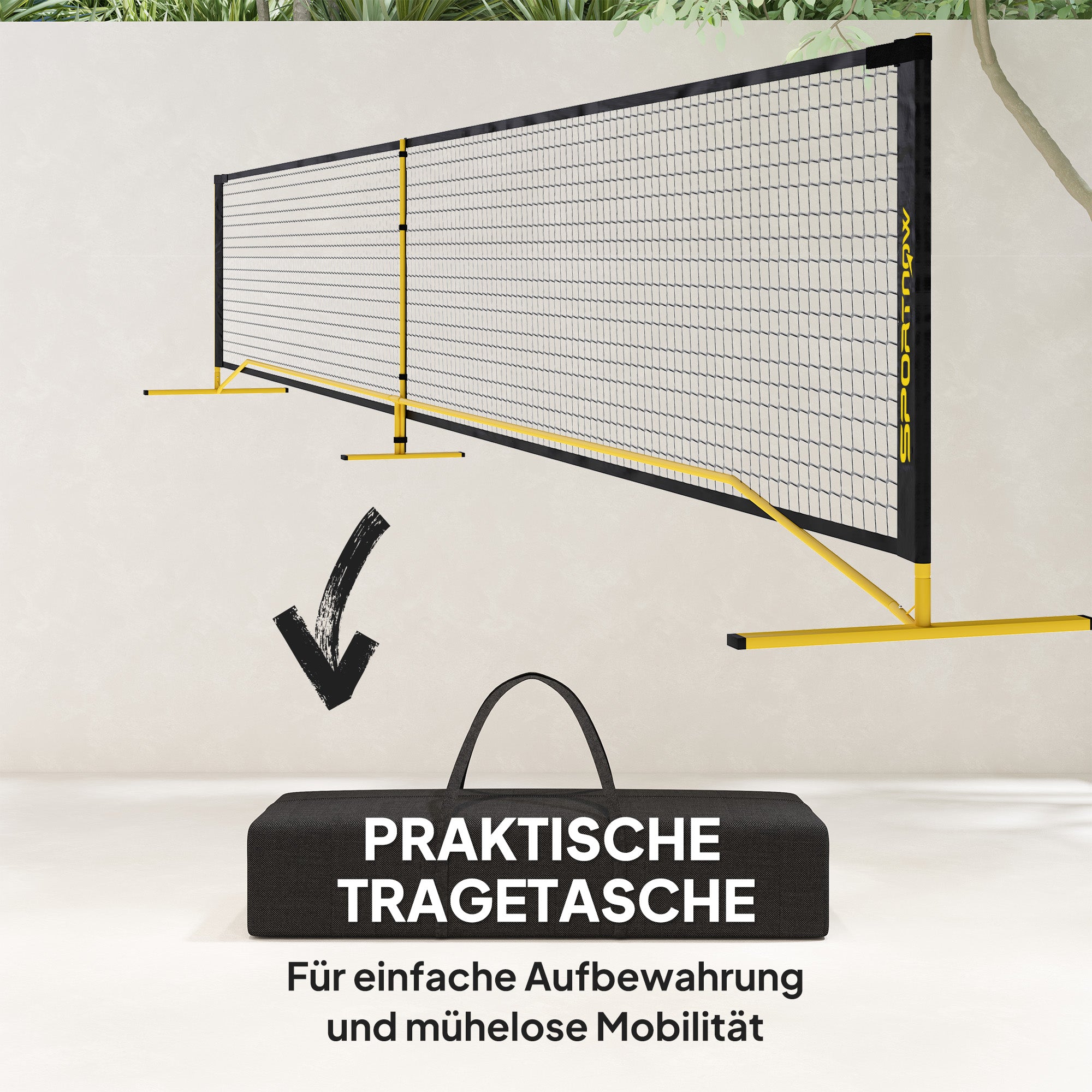SPORTNOW Pickleball-Netz, tragbar, Metallgestell, Stoffnetz, mit Tragetasche, Gelb