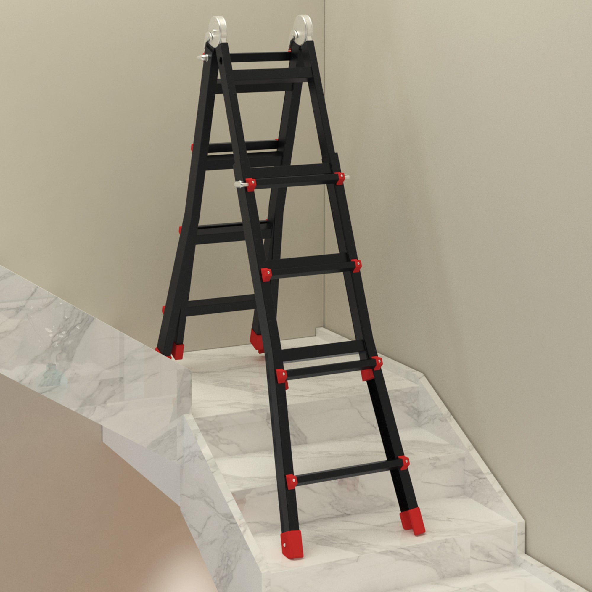 HOMCOM Teleskopleiter, rutschfeste Stufen, bis 150 kg belastbar, Aluminium, Schwarz+Rot