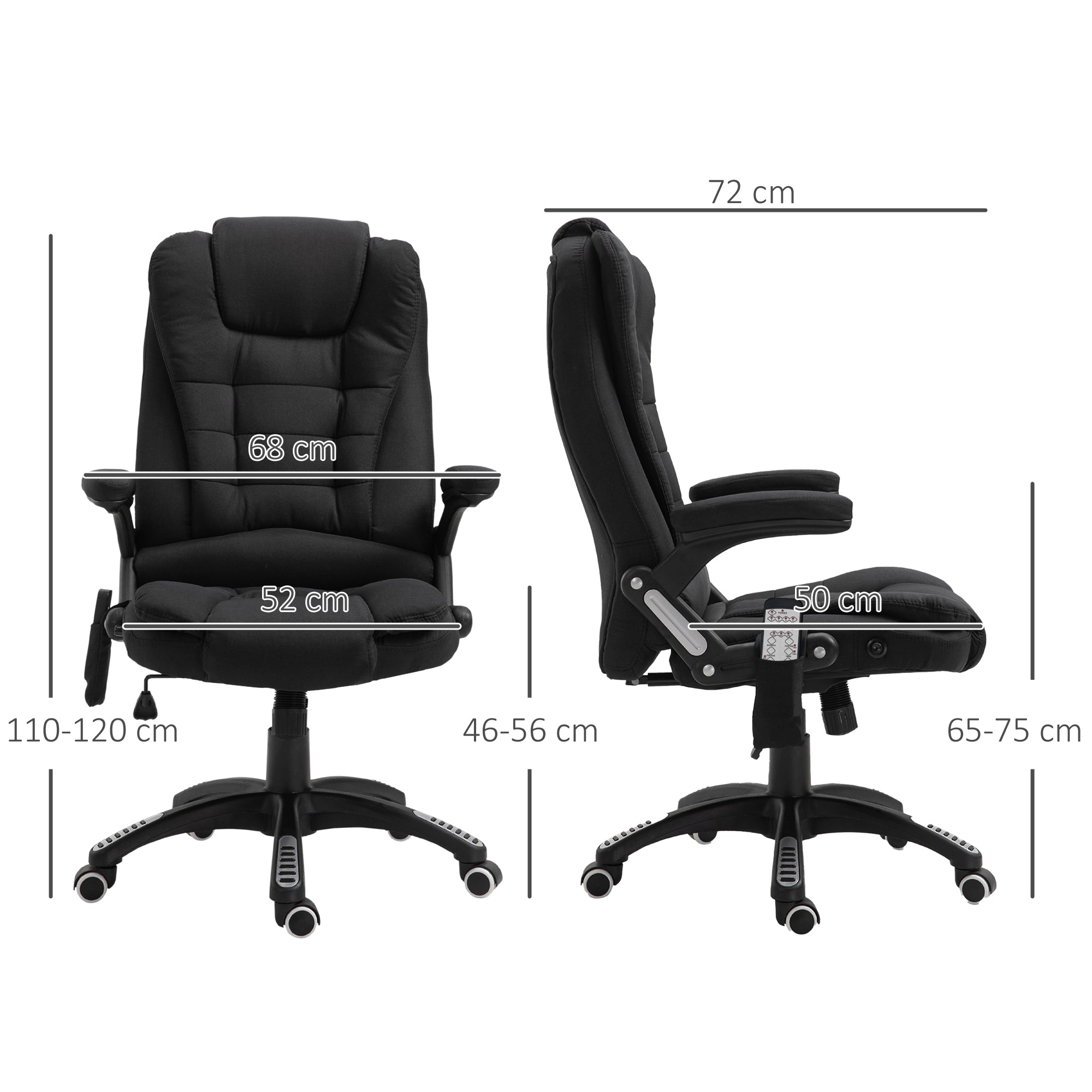 Vinsetto Bürostuhl mit Vibrationsmassage, Ergonomisch Schreibtischstuhl mit Heiz-, Liegefunktion, Höhenverstellbar Chefsessel mit Fernbedienung, Seitentasche, Leinenoptik, Schwarz