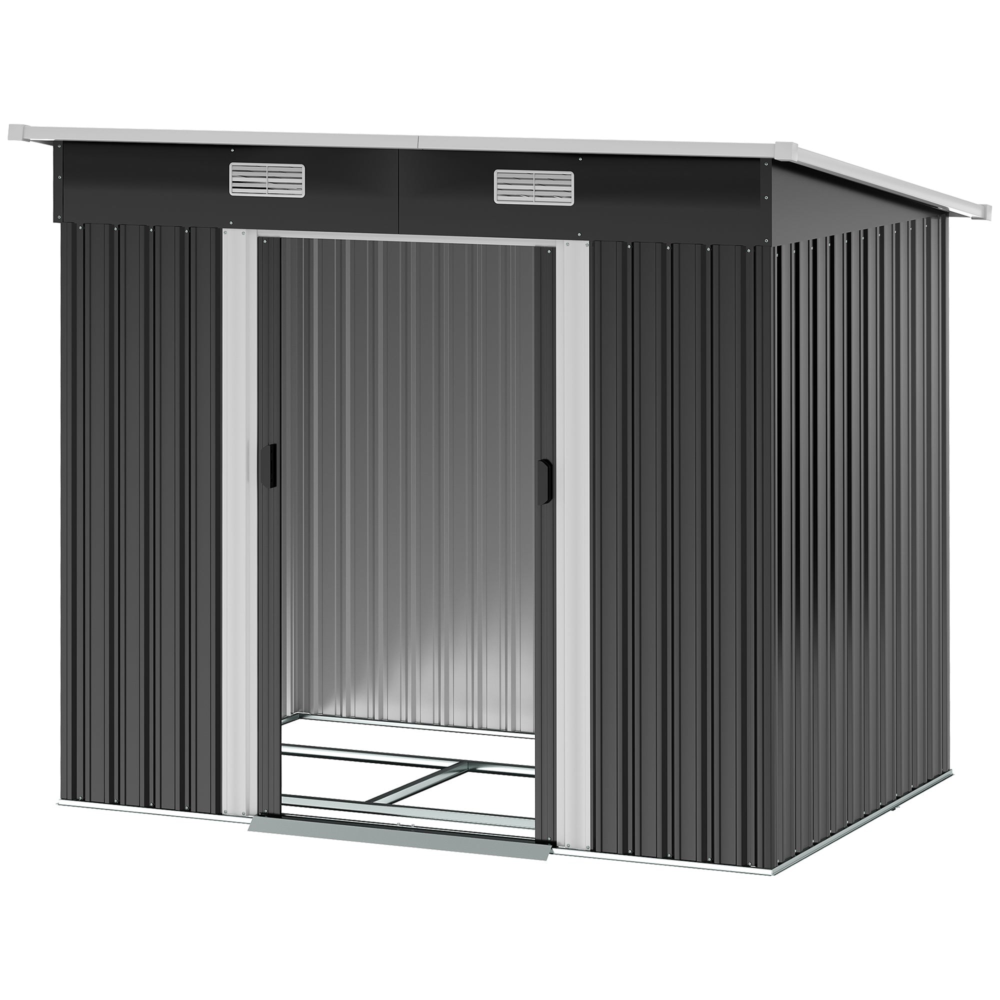 Outsunny Gerätehaus Metall 2,3 m² 207 x 130 x 182 cm Geräteschuppen mit Pultdach Fenster Bodenrahmen Schwarz