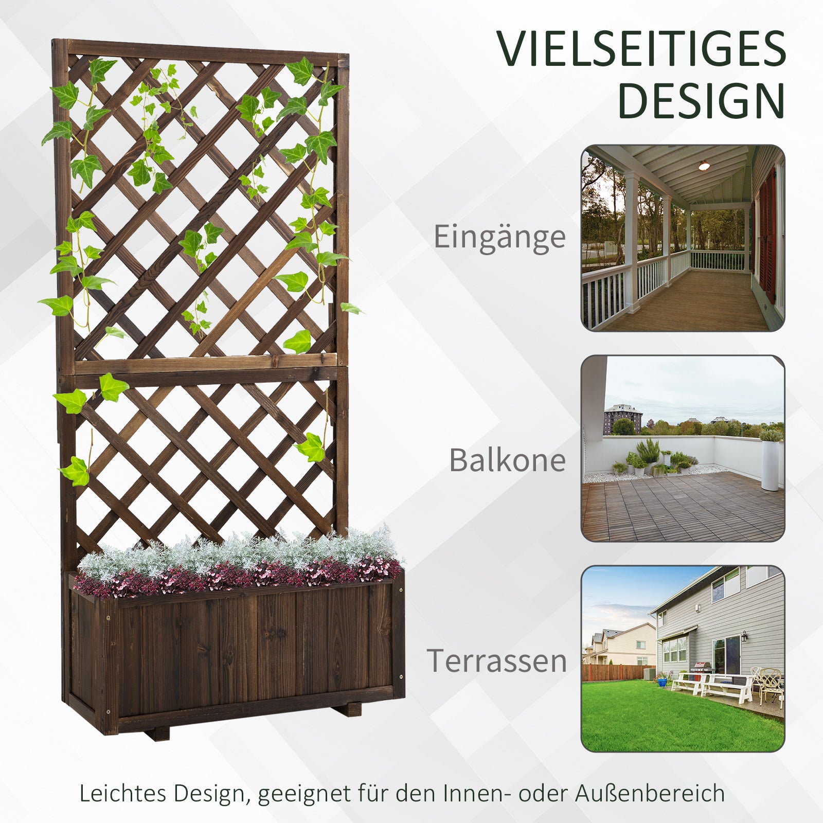Outsunny Hochbeet Pflanzenkasten mit Rankgitter, Spalier Pflanzkübel, Blumenkasten Holz, 72,5x31,5x149,5cm für Garten Balkon Terasse, Blumenkübel für Kletterpflanzen, Blumen, Braun