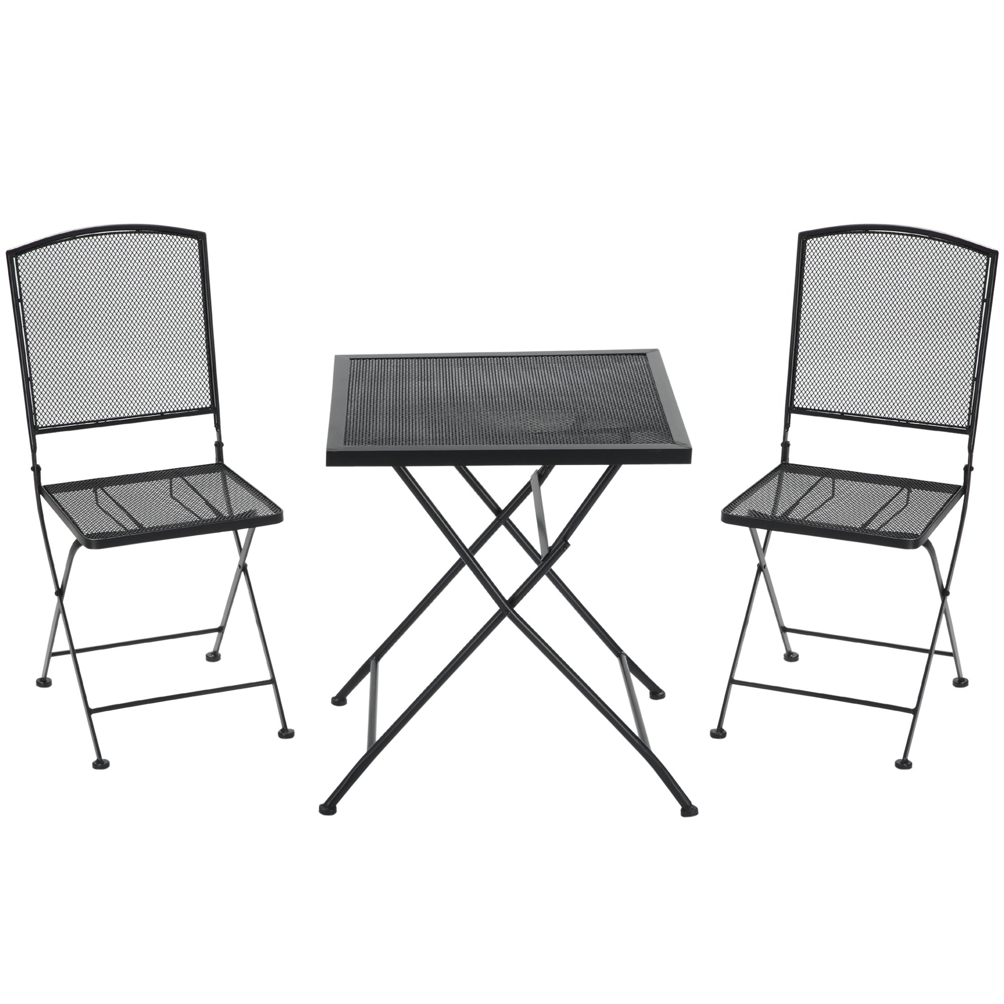 Outsunny Garten Sitzgruppe für 2 Personen Bistro-Set Garnitur 1 Tisch+2 faltbare Stühle für Terrasse Balkon Metall Grau