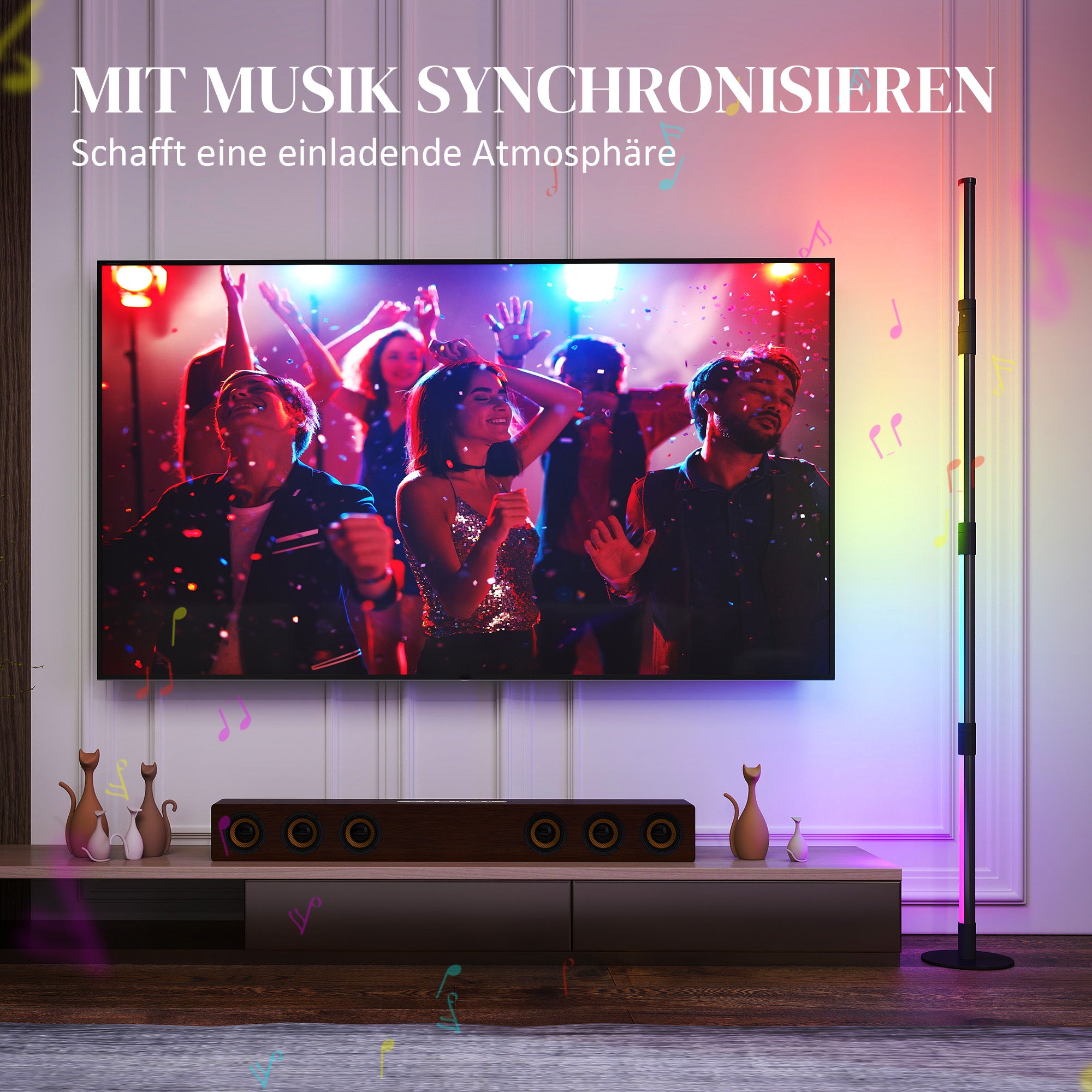 HOMCOM LED-Stehlampe, Standfußlampe mit Fernbedienung und verschiedenen Farben, Timer, App, Musik-Synchronisation, Dunkelgrau
