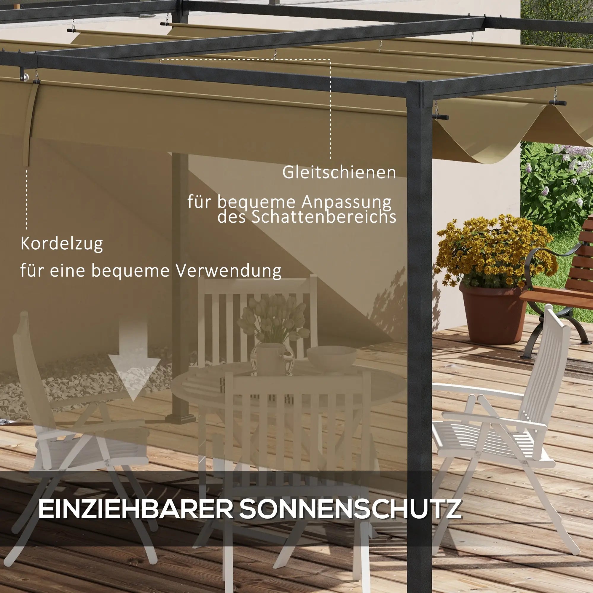 Outsunny Pergola Gartenpavillon mit Schiebedach UV-beständig