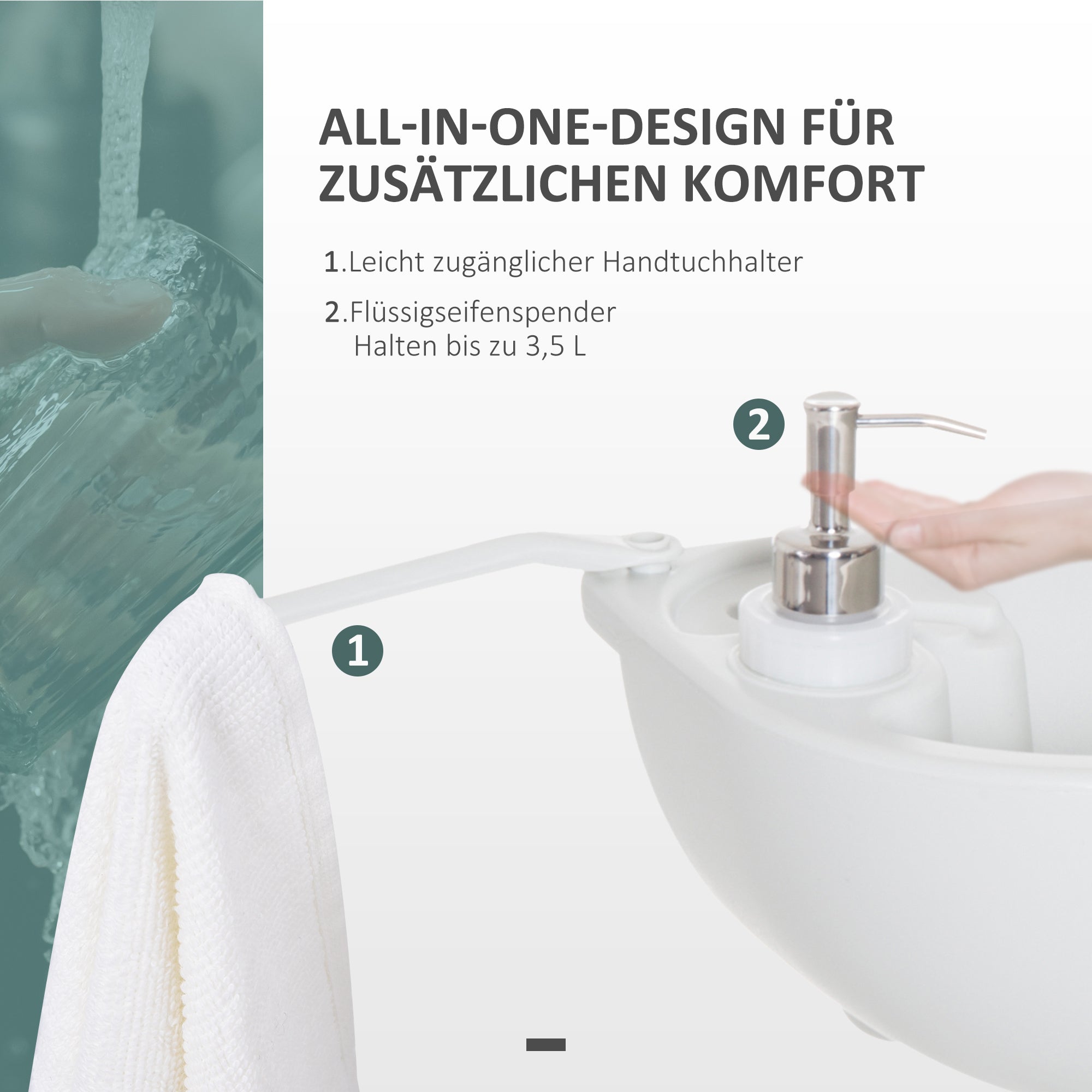 Outsunny Camping-Waschbecken mit Auffangbehälter, Seifenspender, 17L Wassertank, mobil, hellgrau