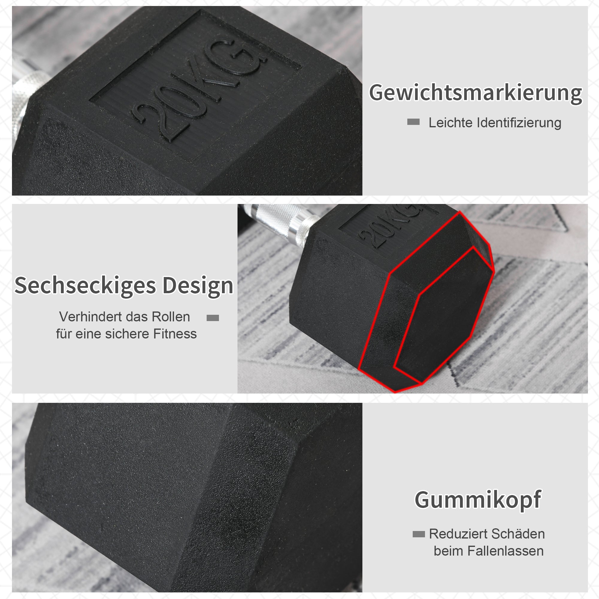 HOMCOM Hanteln mit gerändeltem Griff, Kurzhantel aus Gusseisen, 1 x 20kg, Kurzhanteln für Männer und Frauen, Dumbbell für Zuhause, Fitnessstudio, Krafttraining