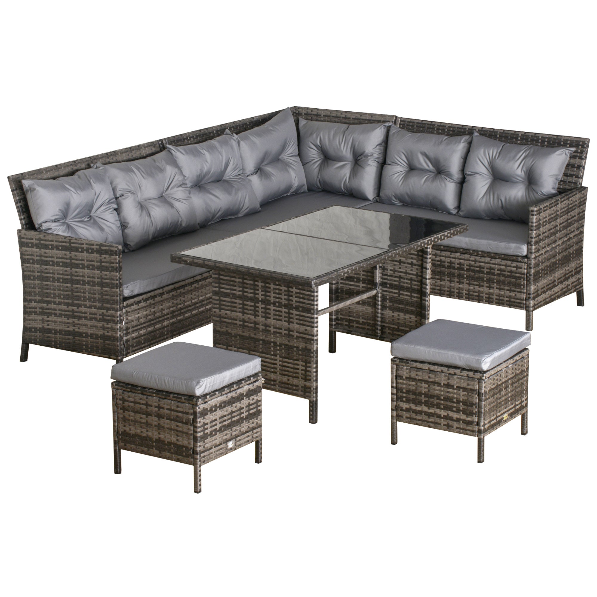 Outsunny Gartenmöbel-Set aus PE-Rattan, für 5 Personen, Rattan-Lounge-Set, abnehmbare Polster, Grau + Braun