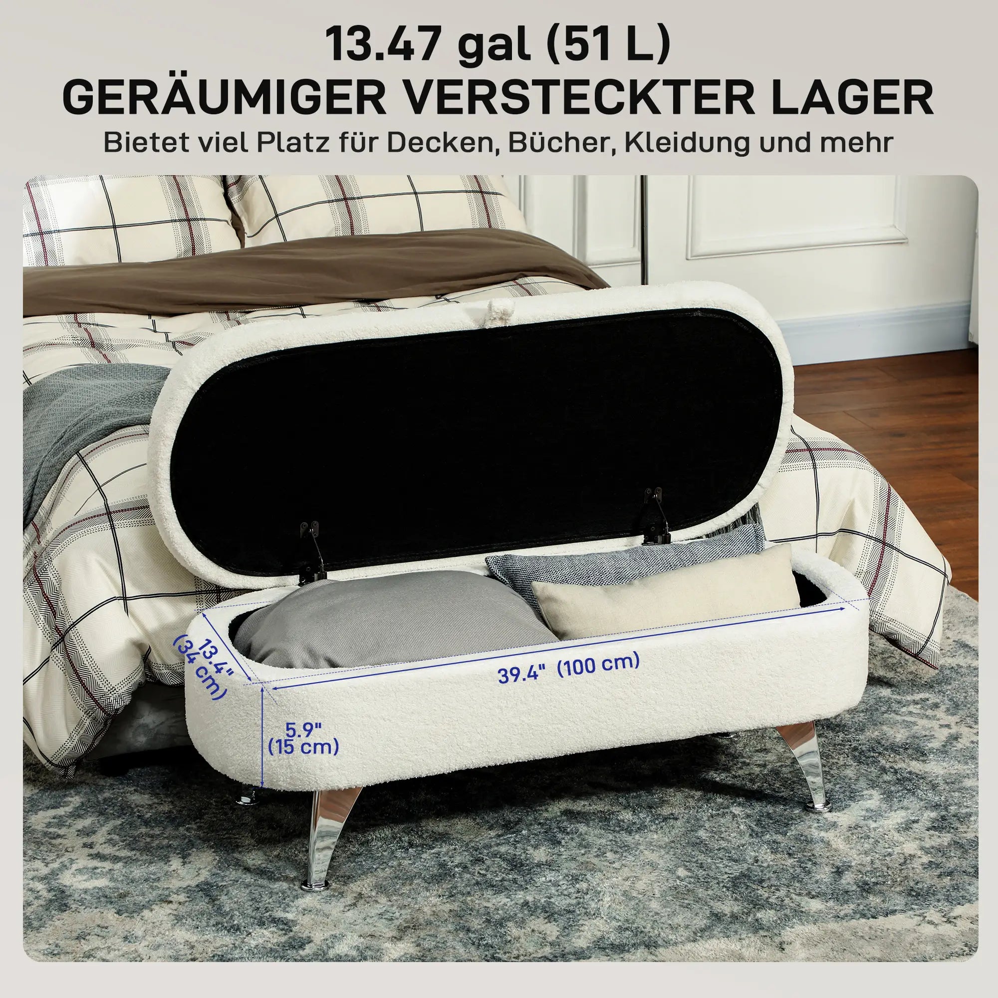HOMCOM Sitzbank mit Stauraum 114?×?47?×?46,5?cm Weiß