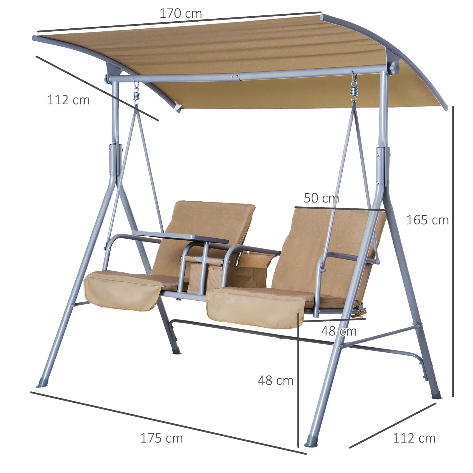 Outsunny Hollywoodschaukel 2-Sitzer mit Sonnendach Becherhalter