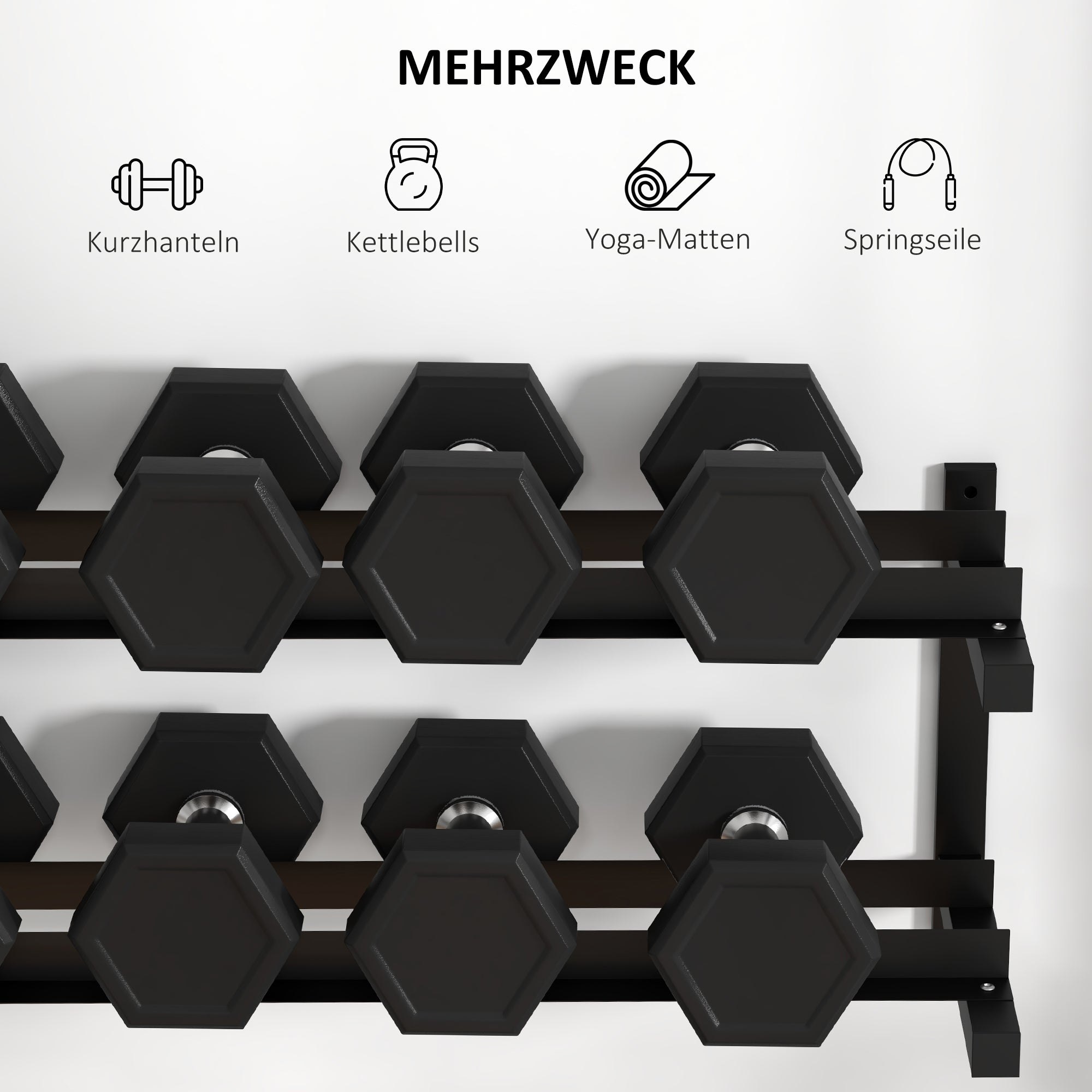 SPORTNOW Hantelständer, Hantelgestell, 2 Etagen, bis 70 kg, Stahl, 98x40x35 cm, Schwarz