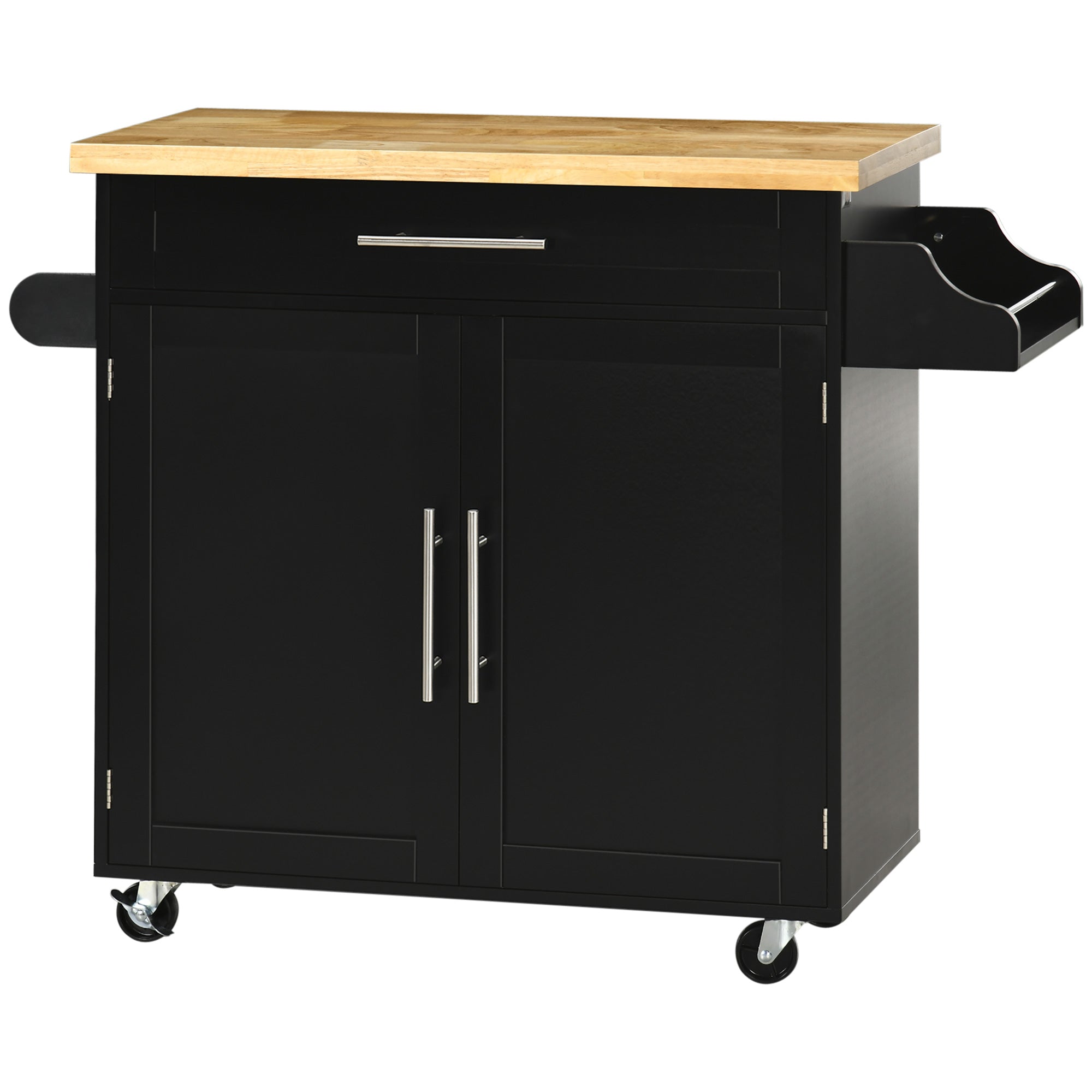 HOMCOM Küchenwagen Servierwagen Kücheninsel, 1 Gewürzregal, 1 Handtuchhalter, 109 cm x 40 cm x 89 cm, Schwarz