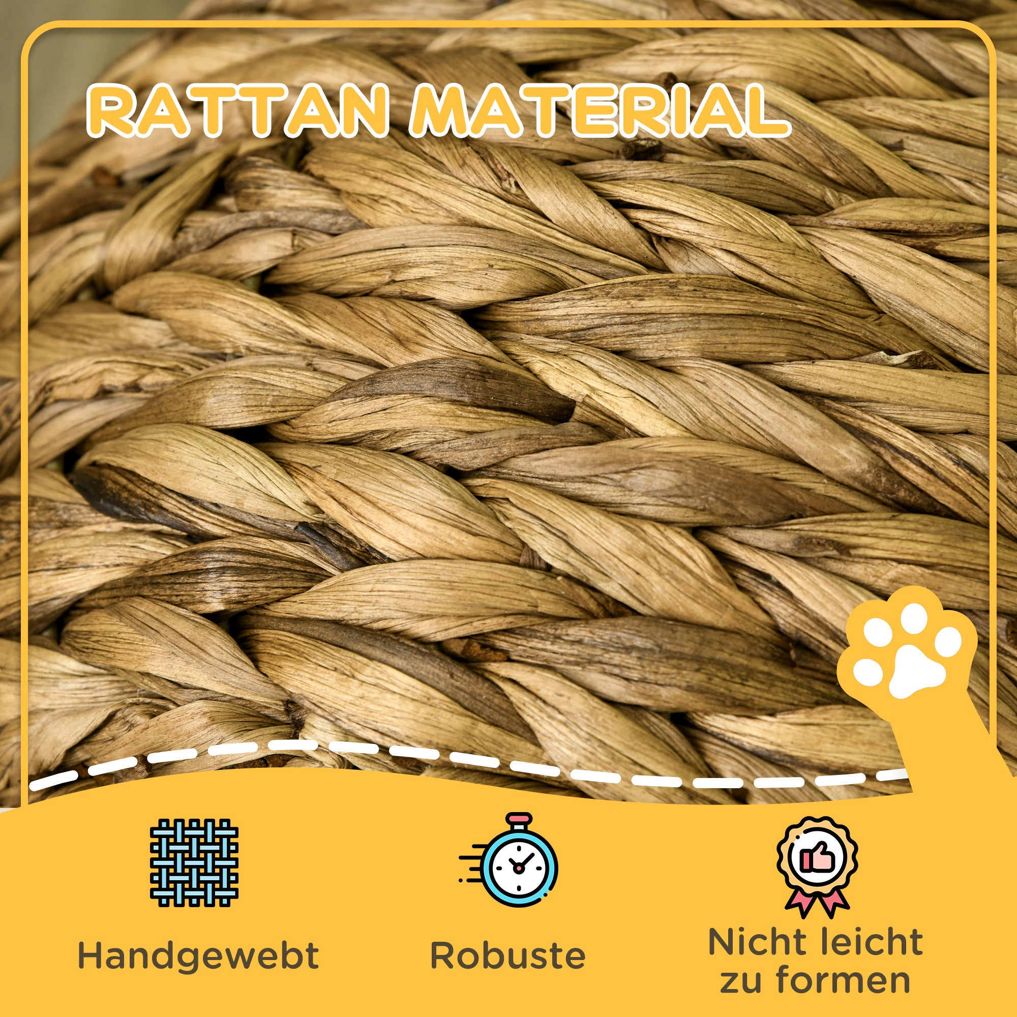PawHut Rattan Katzenkorb Katzenhöhle Katzenhütte Katzenbett mit Kissen Haustierbett Wasserhyazinthe Braun 42 x 33 x 52 cm