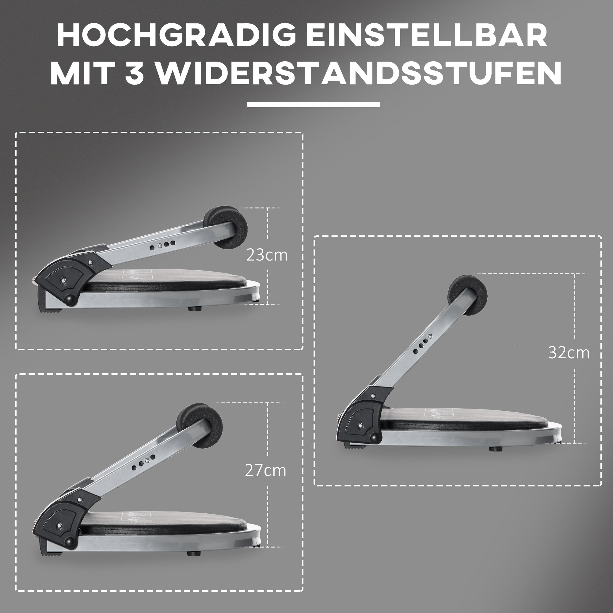 HOMCOM Bauchtrainer, multifunktional, 3 Widerstände, klappbar, leicht gebaut, Stahlrahmen, schwarz, 55 x 42 x 11-32cm