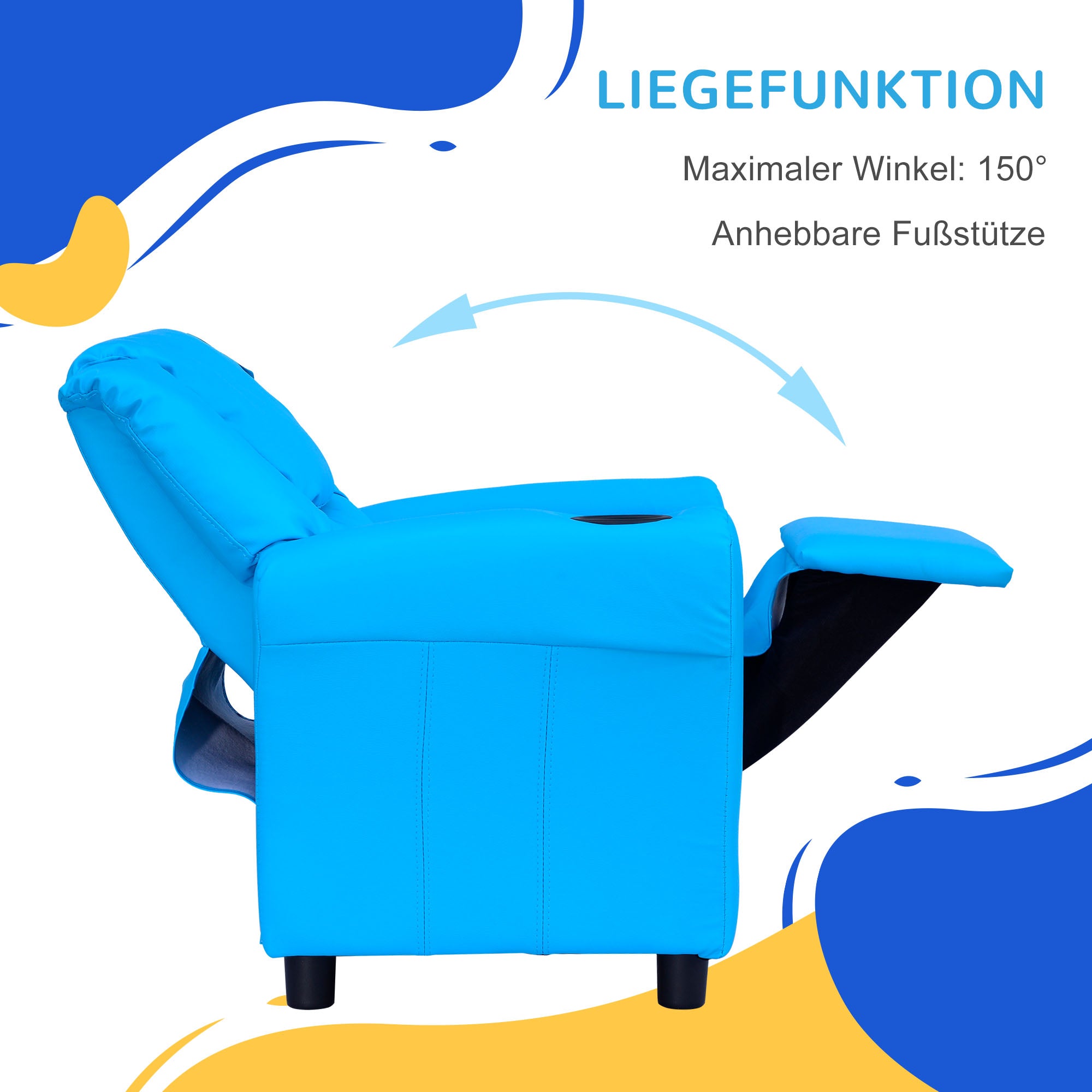 HOMCOM Kindersessel mit neigbarer Rücklehne 62 x 52 x 69cm Massivholzrahmen Blau