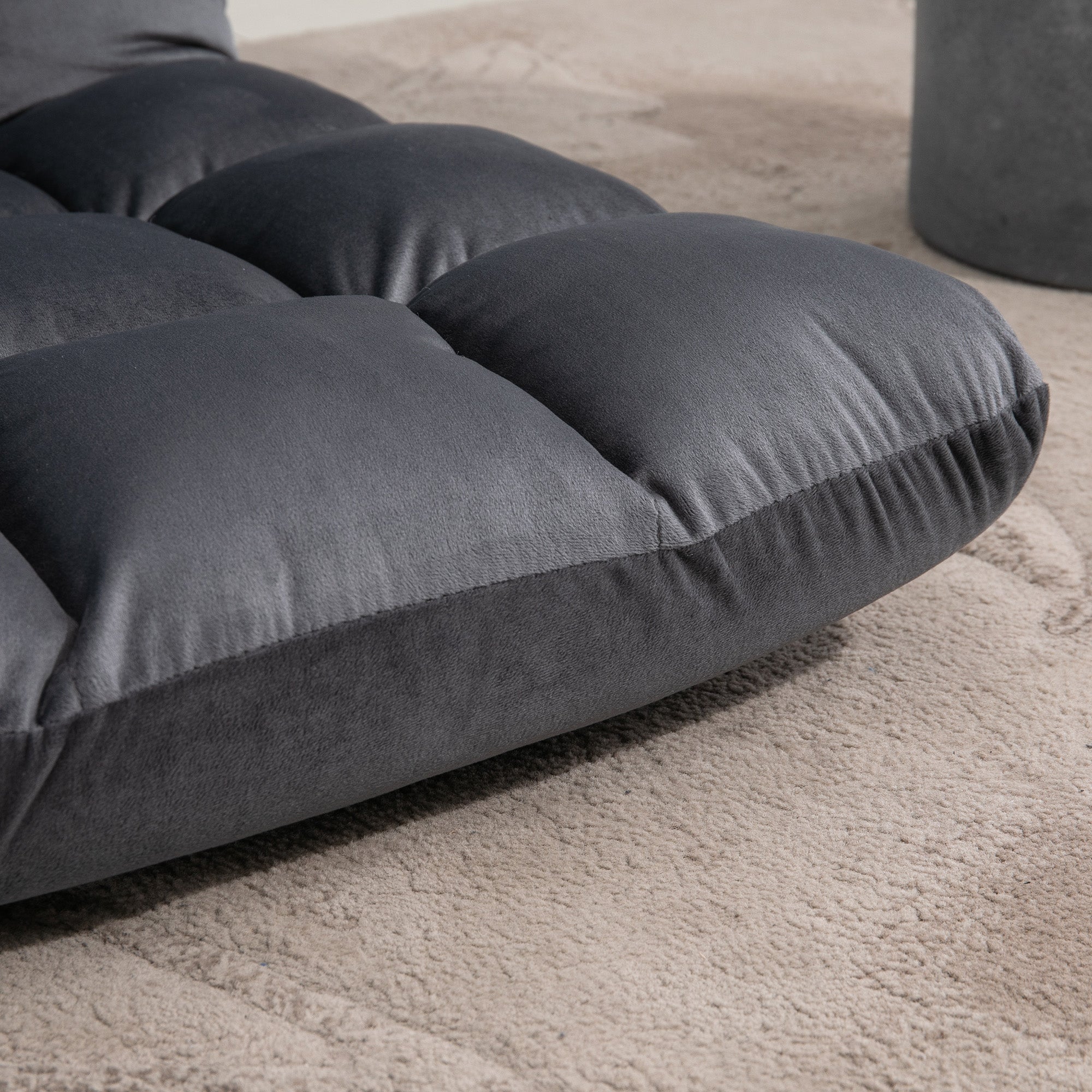 HOMCOM Sessel Gästematratze Bodensessel, verstellbare Rückenlehne, Velouroptik, 55 cm x 71 cm x 53,5 cm, Grau