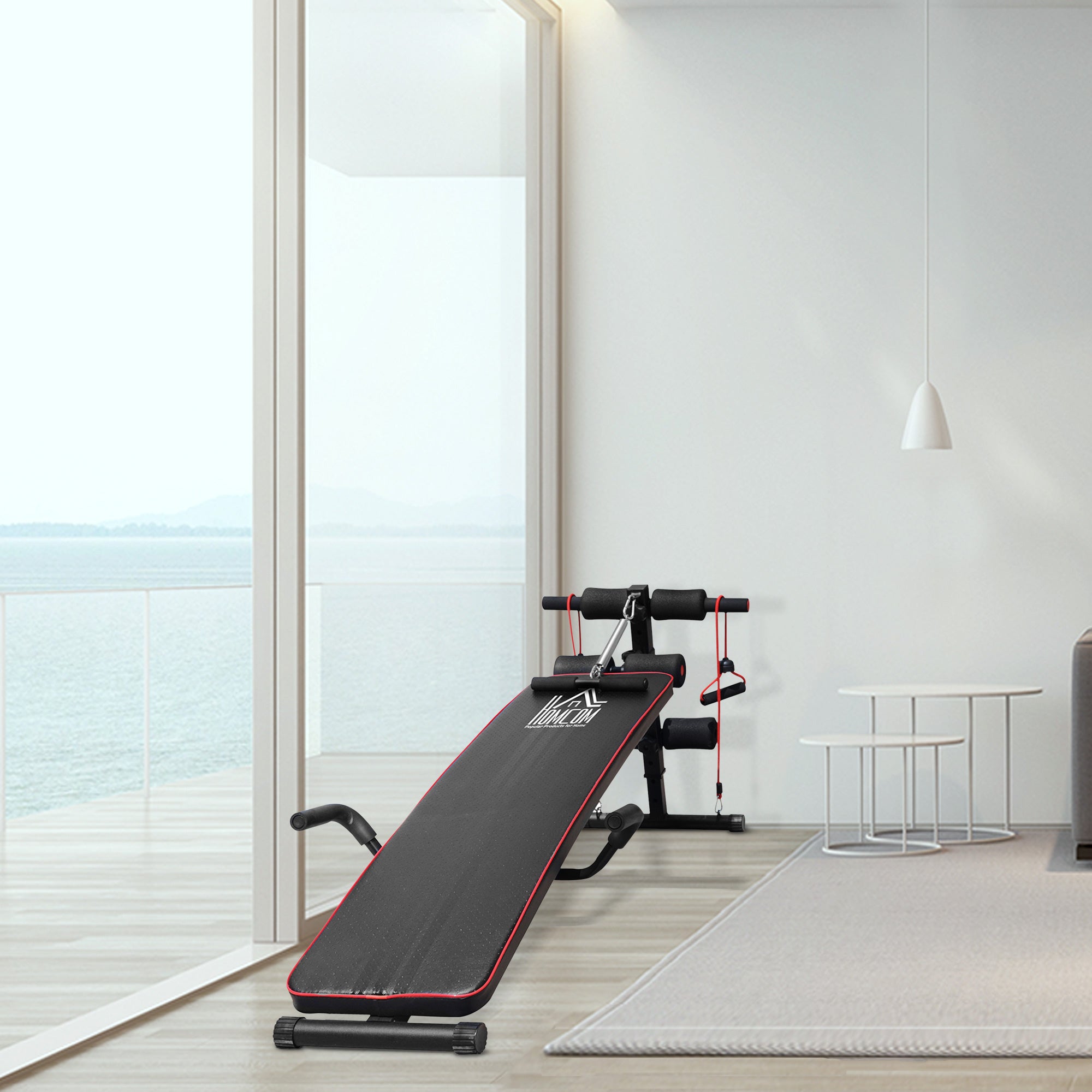 HOMCOM Sit-Up-Bank Trainingsbank mit Trainingsbändern verstellbar