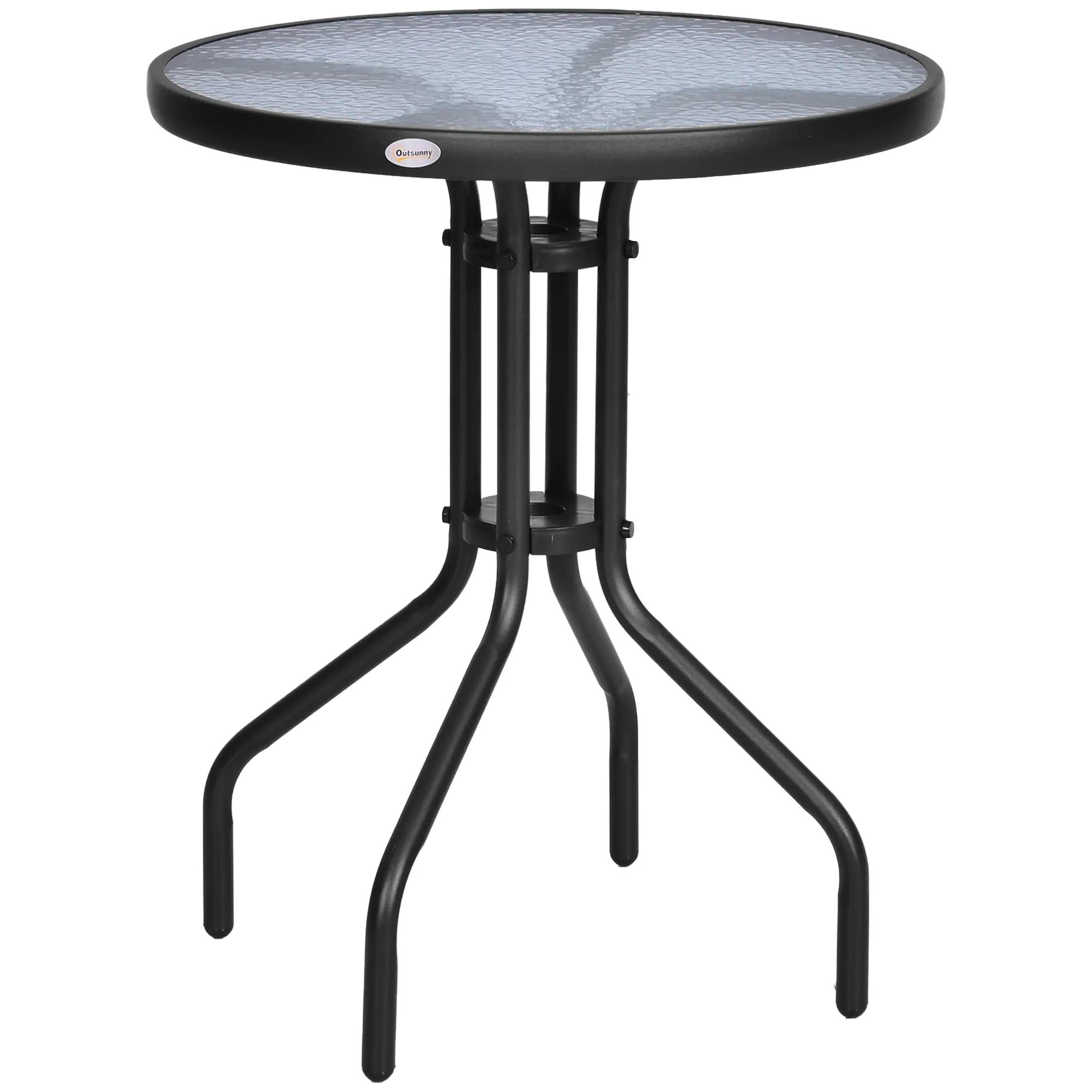 Outsunny Gartentisch Balkontisch Bistrotisch Glastisch Beistelltisch Metall+Sicherheitsglas ∅60xH70cm