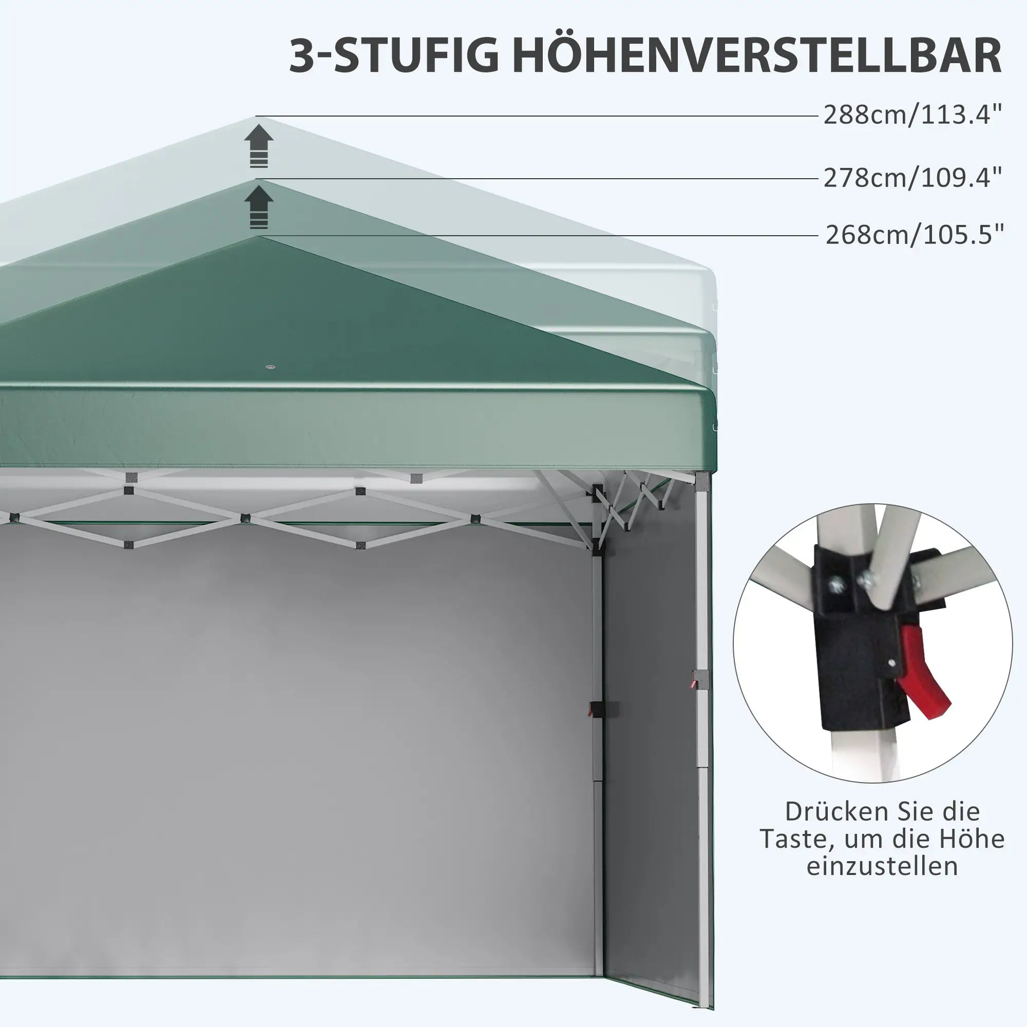 Faltpavillon 3x3 m mit 2 Seitenwänden, UV-Schutz, Grün