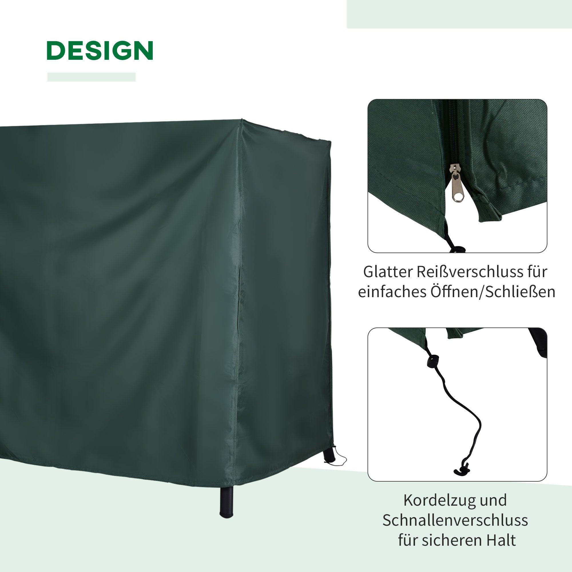 Outsunny Hollywoodschaukel Abdeckung 3 Sitzer, Wasserabweisend Winterfest Schutzhülle für Gartenschaukel, UV-Beständig Abdeckplane, Abdeckhaube, Reißfest 600D Oxford Gewebe, 205x124x164cm Dunkelgrün