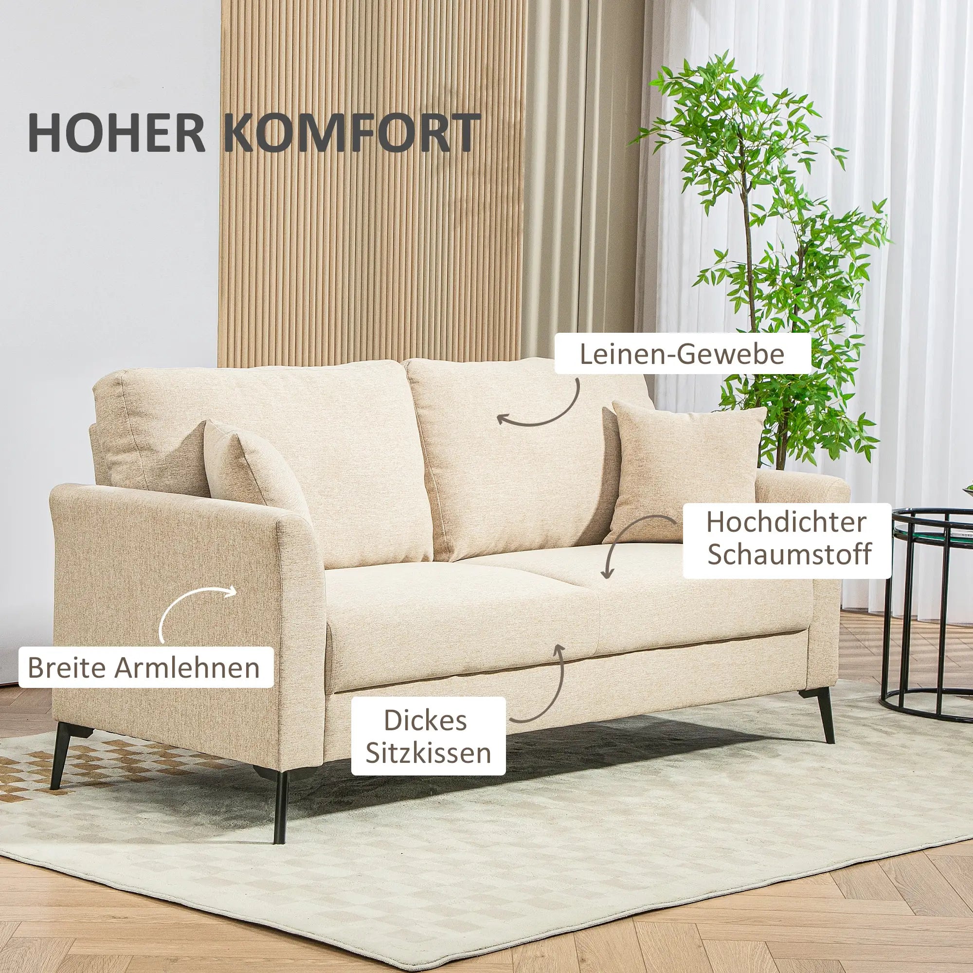 HOMCOM 2-Sitzer Sofa bequeme Polsterung abnehmbare Kissen Beige