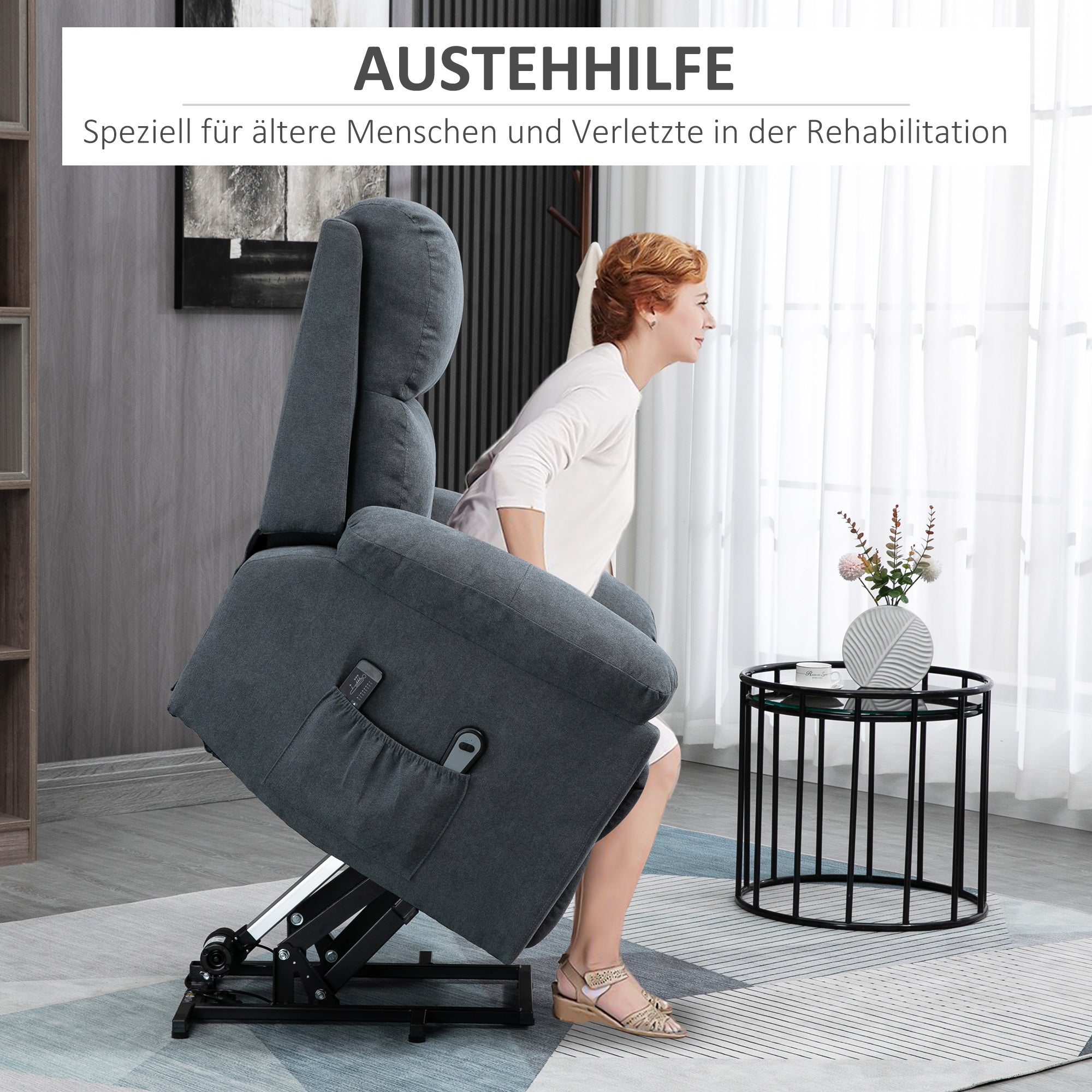 HOMCOM Massagesessel mit Aufstehhilfe, Pflegesessel mit Aufstehhilfe, 8 Vibrationsmotoren, inkl. Fernbedienung, grau