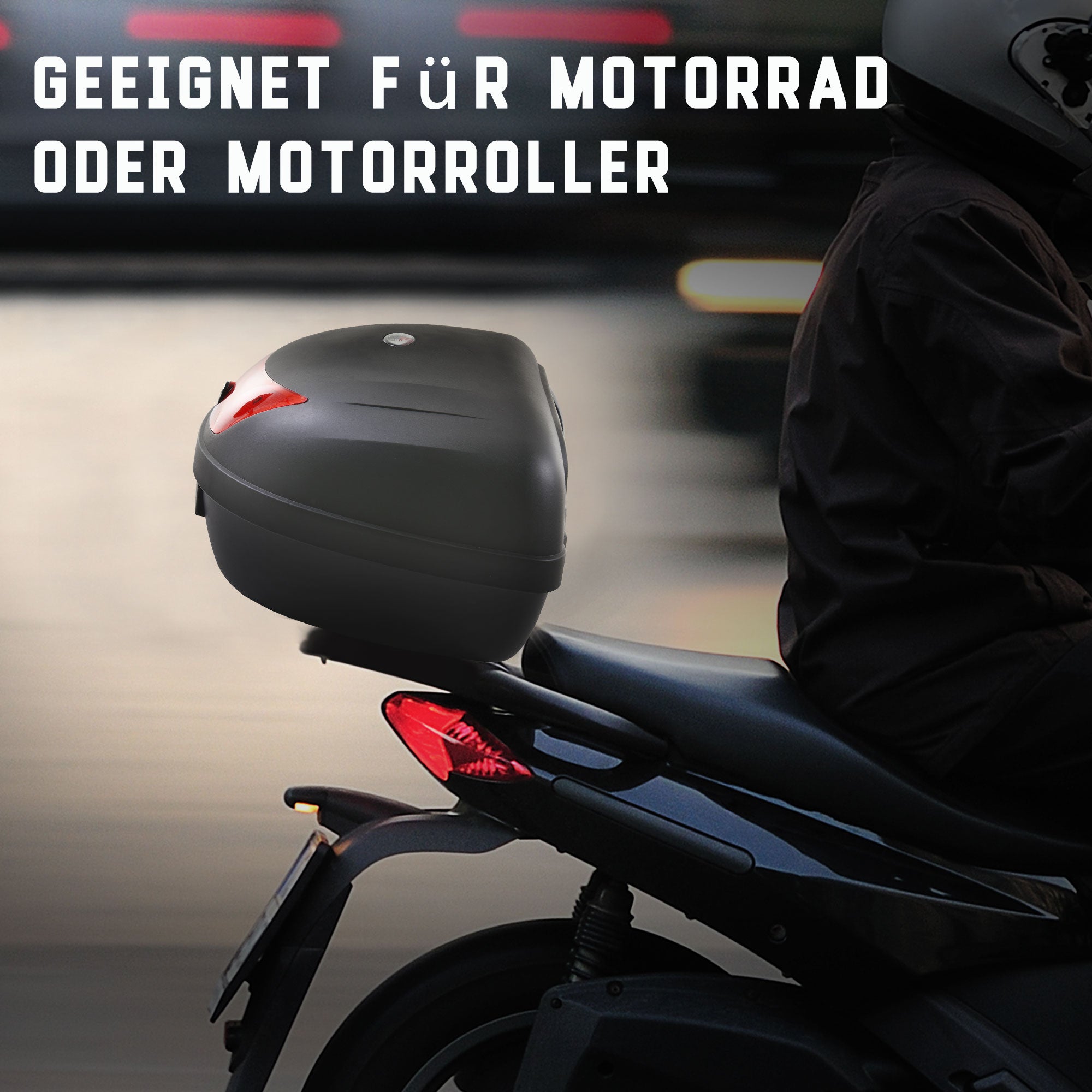 HOMCOM Motorradkoffer, Rollerkoffer für Motorräder, Roller, Mofas und Quads, 48 L Helmkoffer, Topcase, Schwarz, 59 x 43 x 33 cm