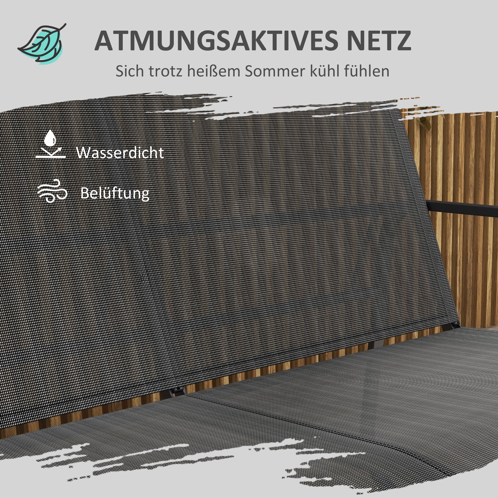 Outsunny 4-teilige Gartengarnitur, 2 Sessel, 2-Sitzer-Sofa, Tisch mit Glasplatte, atmungsaktiver Stoff, Metallrahmen, Schwarz