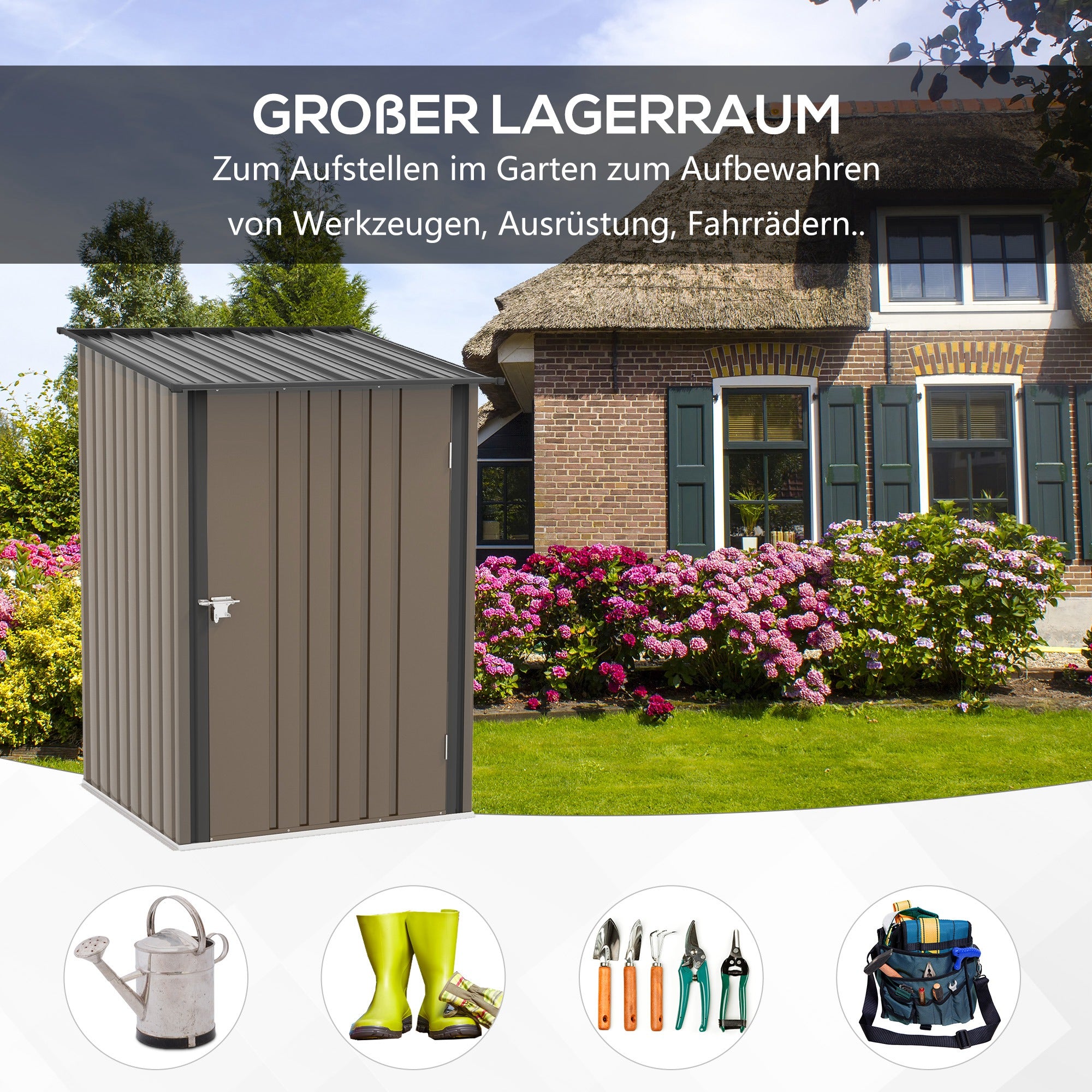 Outsunny Geräteschuppen aus Stahl 100 x 103 x 160cm Braun