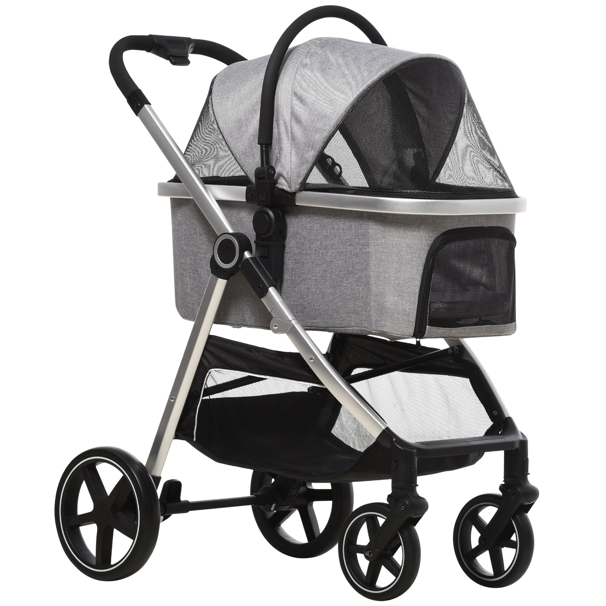 PawHut Hundebuggy Hundewagen bis 10 kg Klappbar Tragtasche Bodenkorb 83 cm x 58 cm x 102 cm, Hellgrau
