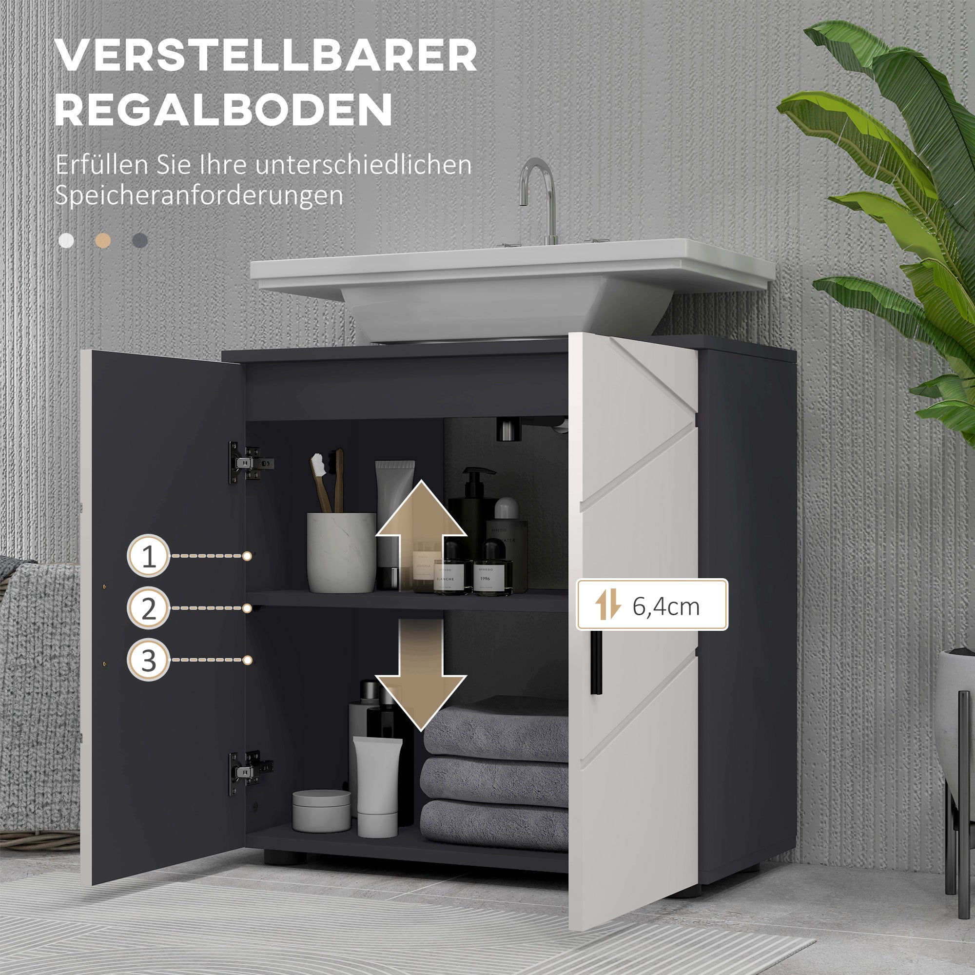 kleankin Badezimmerschrank, Badkommode, Waschbecken-Unterschrank, 2 Ebenen, Holz, Hellgrau