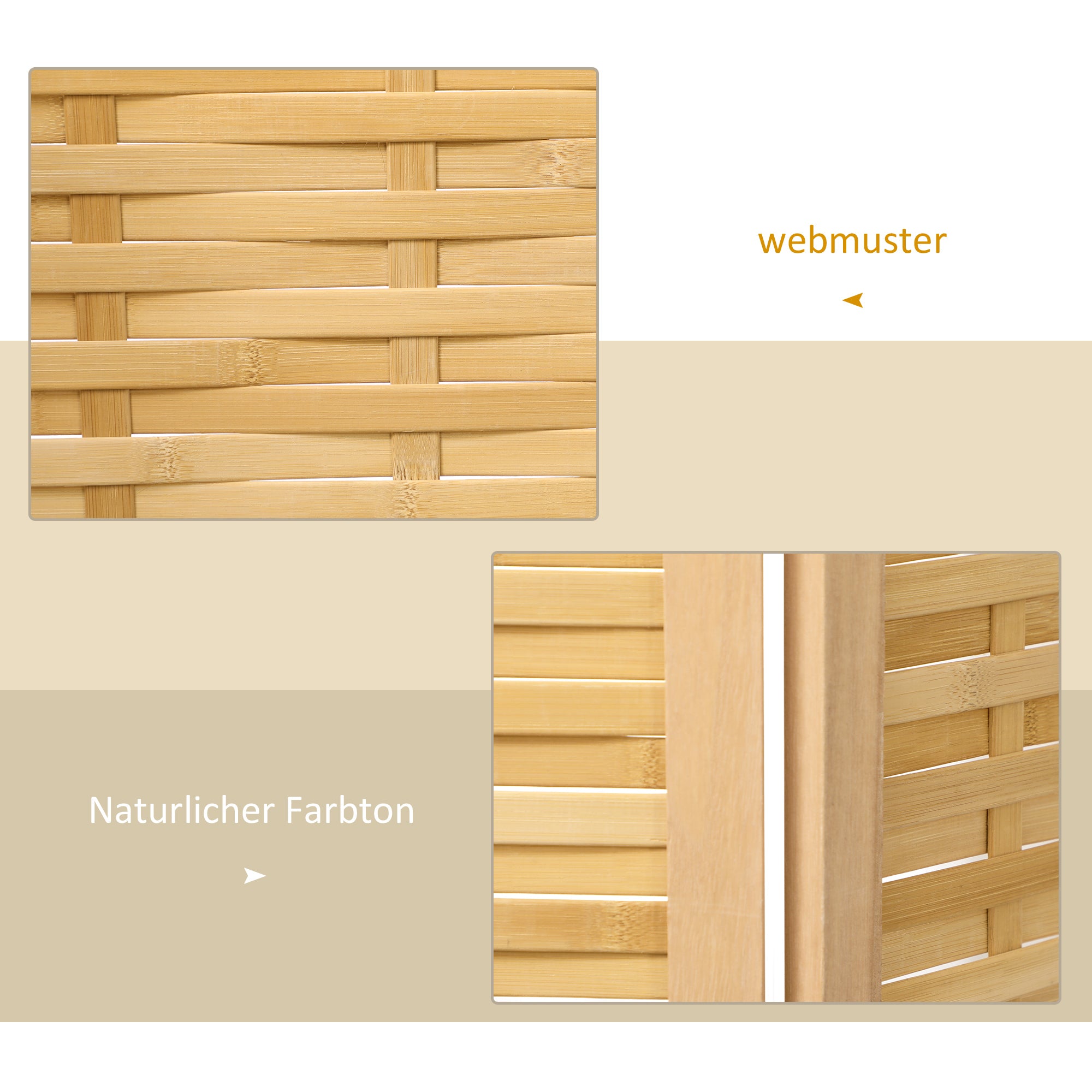 HOMCOM Raumteiler Klappbare Trennwand Sichtschutz, Bambus, 3-teilig, 120 cm x 170 cm x 1,8 cm, Natur