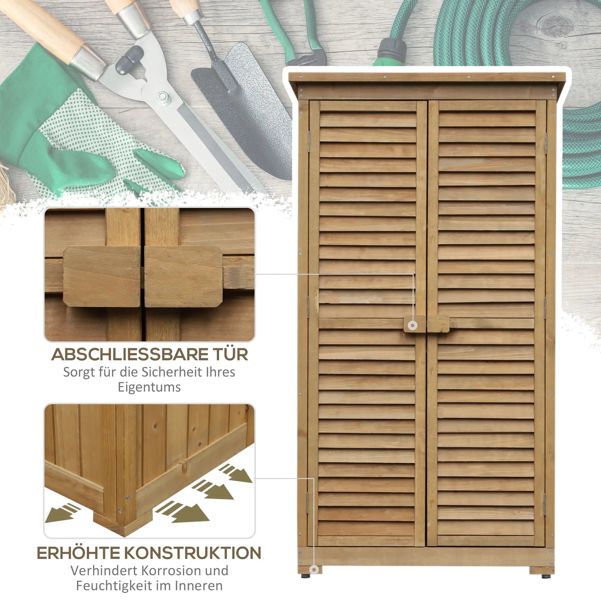 Outsunny Gartenschrank 3 Regale Lamellentüren Tannenholz