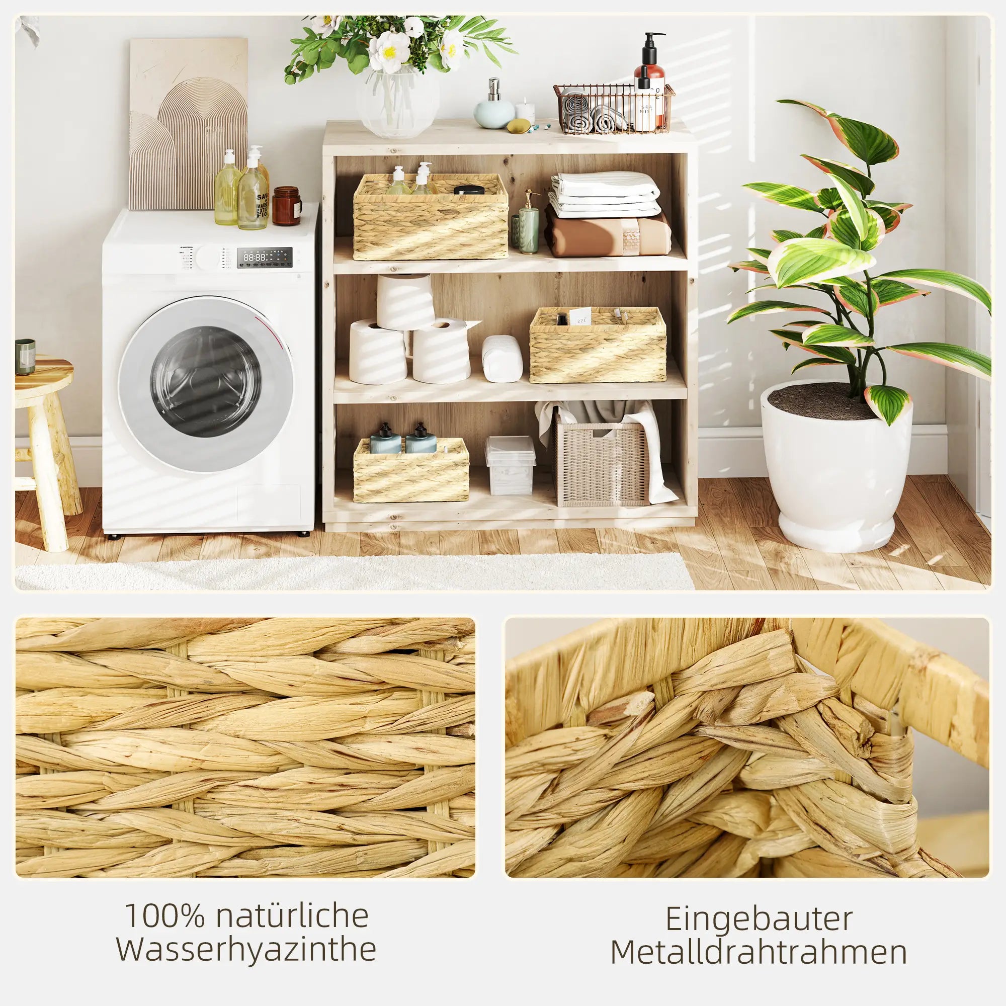 HOMCOM Aufbewahrungskorb 3er Set vielseitig rustikaler Stil Wasserhyazinthe