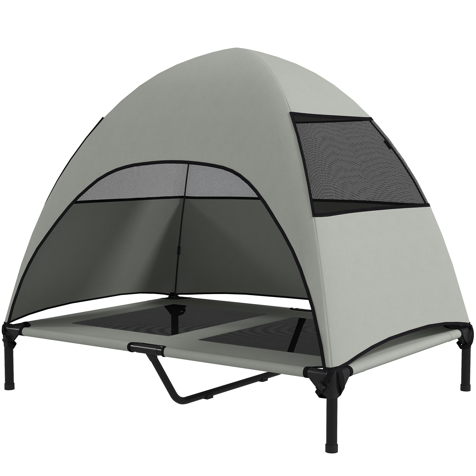 PawHut Hundeliege Outdoor mit Dach, Erhöhtes Hundebett für Große Hunde, 106 x 76 x 99 cm, Hellgrau