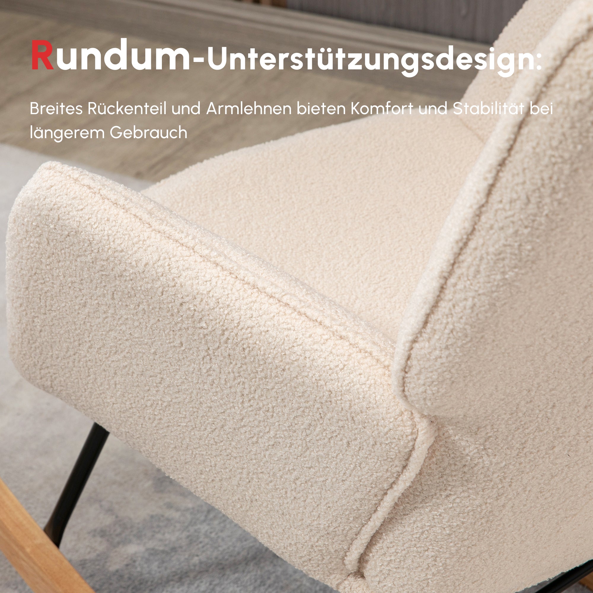 HOMCOM Schaukelstuhl im Retro-Design, Massivholz, Sessel, Relaxsessel, 98 cm x  71 cm x 101 cm, Beige