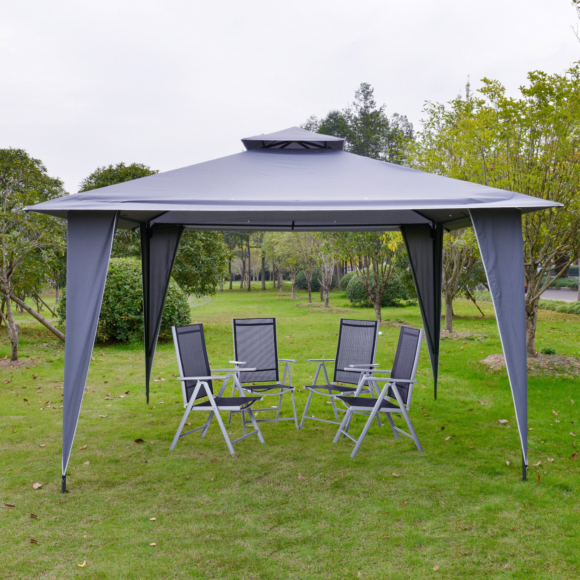 Outsunny Pavillon Partyzelt mit Doppeldach 3,45x3,45x2,68m Festzelt Gartenlaube Metall Polyester Grau