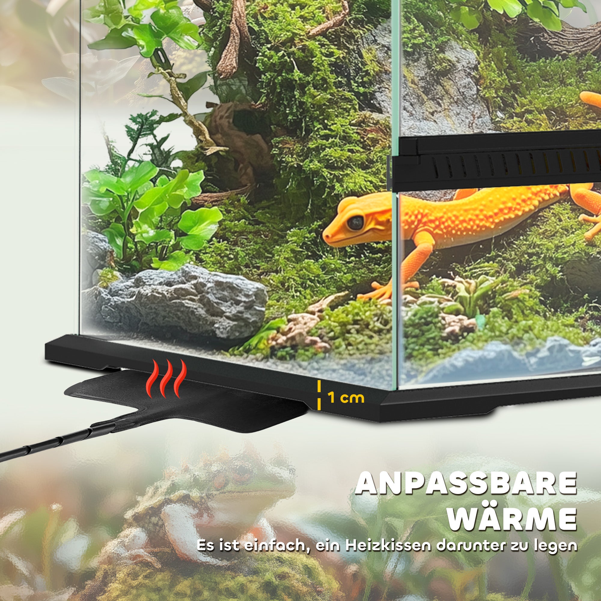 PawHut Terrarium, Glasgehäuse, verriegelbar, Kabelmanagement, 45x45x60cm, Schwarz
