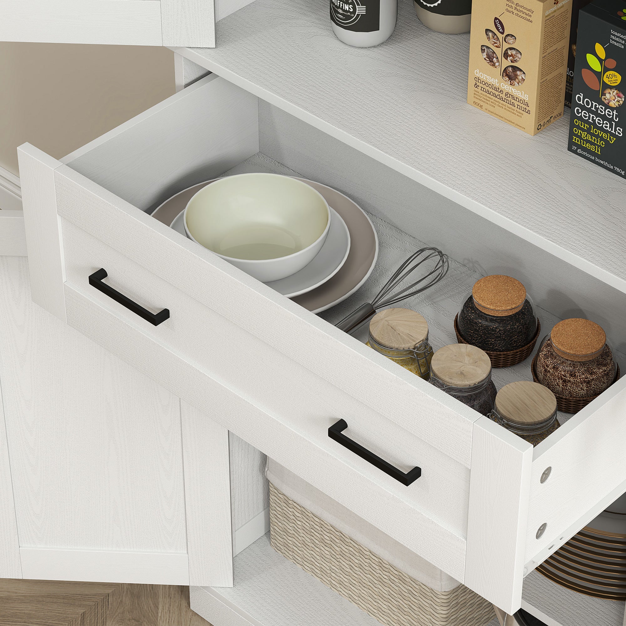 HOMCOM Küchenschrank, Buffet, Acrylfront, Schubladen, 76 x 40 x 182,5 cm, Cremeweiß