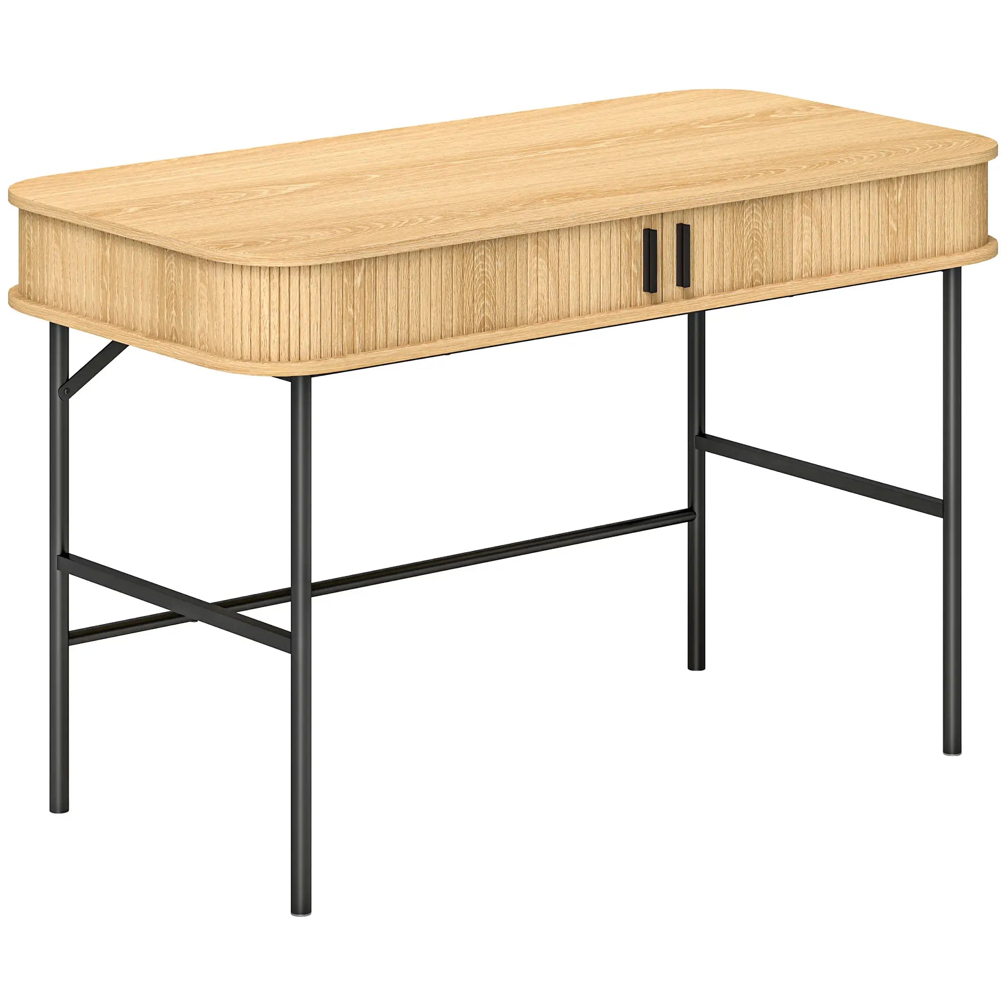 HOMCOM Schreibtisch mit Stauraum Lamellendekor Eiche